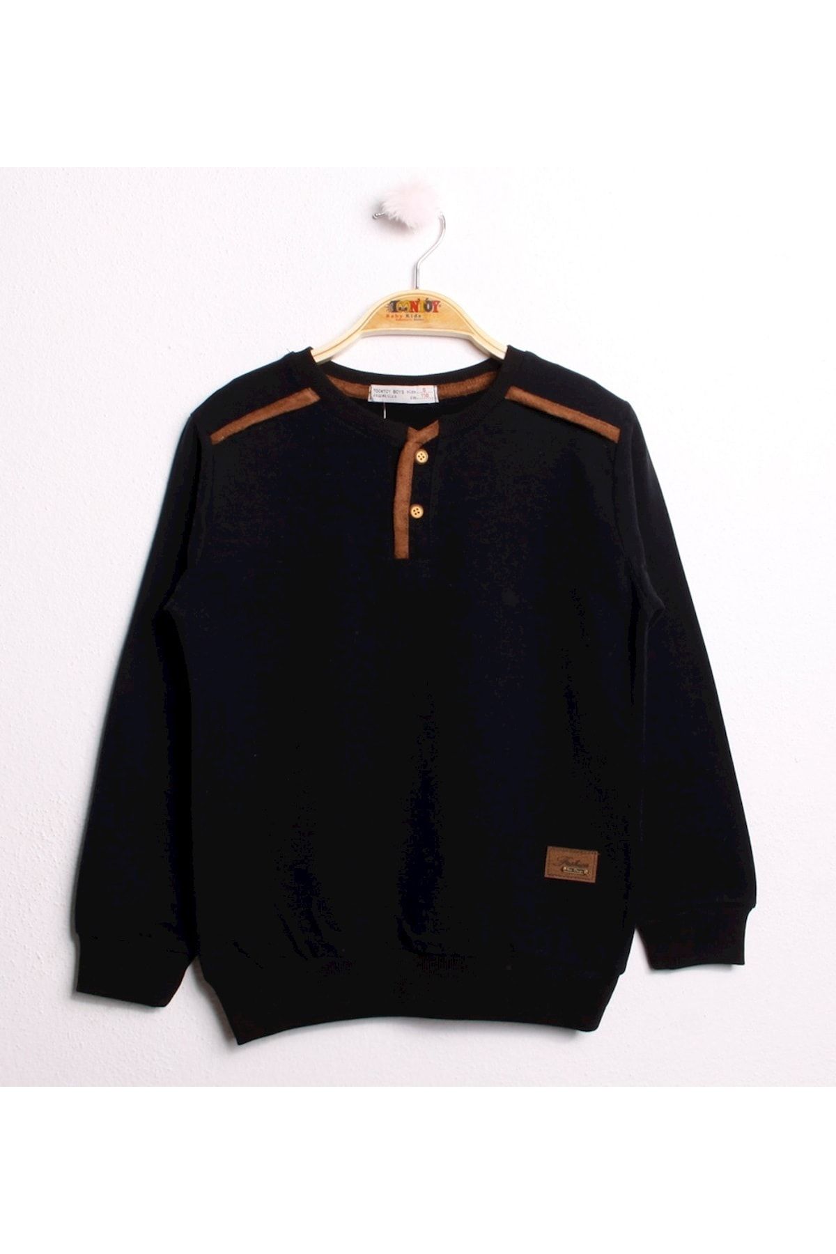 Toontoy Erkek Çocuk Siyah Önü Düğmeli Kolları Yama Detaylı Sweatshirt
