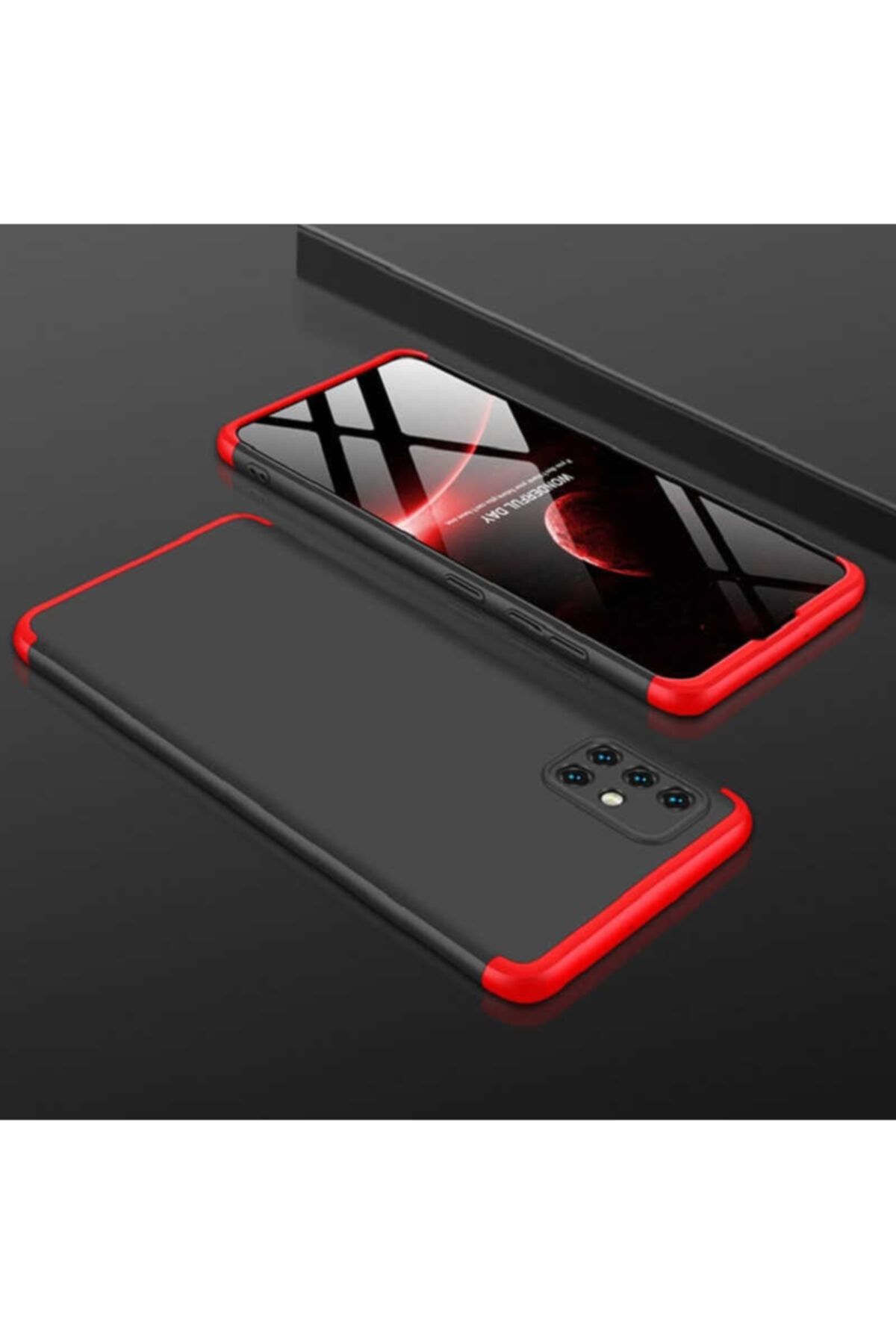 Mobilkılıf Samsung Galaxy A71 Kılıf 3 Parçalı 360 Tam Koruma Rubber Ays Kapak - Kırmızı Siyah