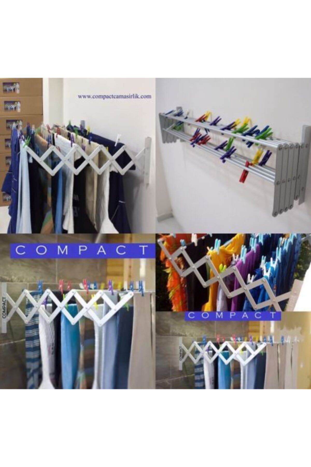 COMPACT Akordiyon Tipi Katlanır Çamaşır Kurutma Askısı 100 Cm 9 Askılı Balkon Çamaşır Kurutma Askısı