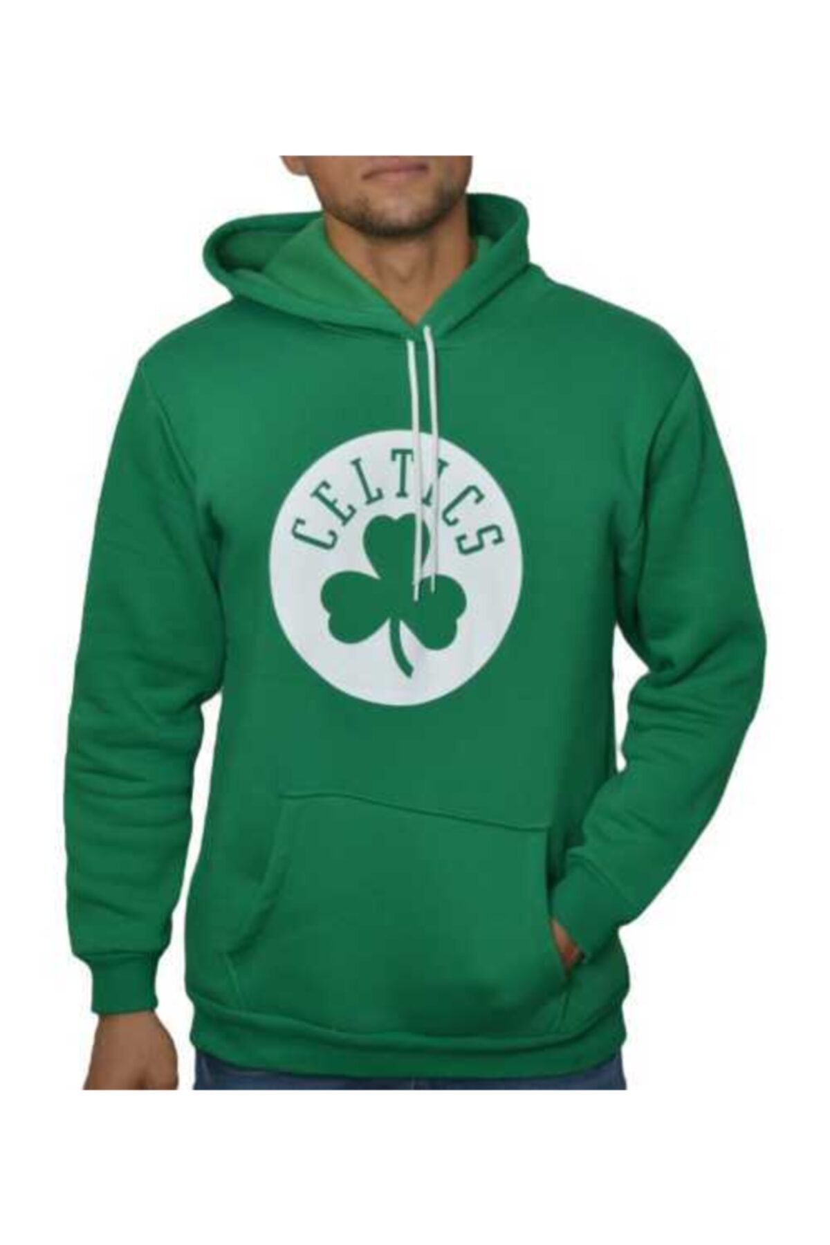 YOUWINNER Erkek Yeşil Kapşonlu Celtics 3 İplik Sweatshirt