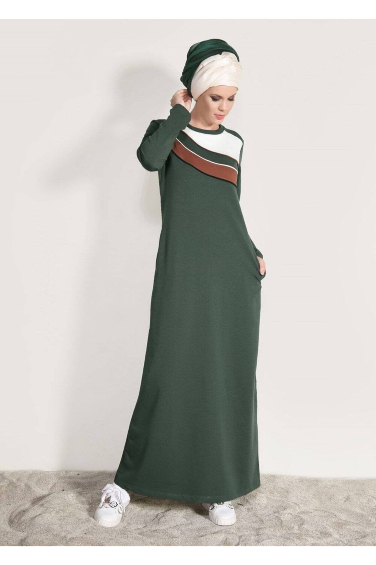 TRENDTESETTÜR Kadın Haki T 0918 Bwest- Çizgi Şeritli Eşofman Elbise