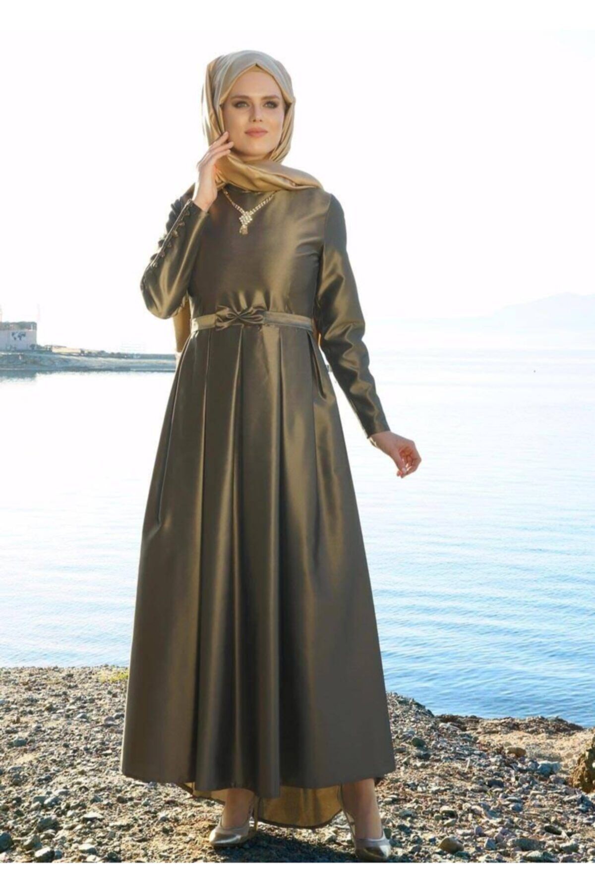TRENDTESETTÜR Kadın Haki T 0519 By Korkut- Taftan Uzun Abiye Elbise