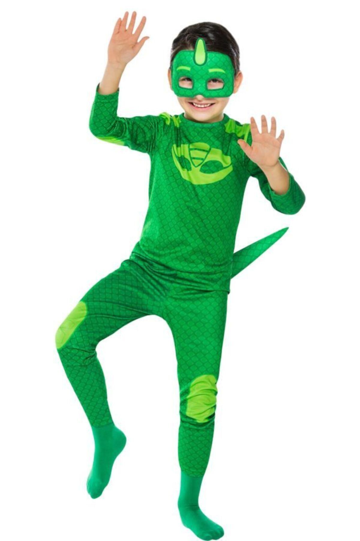 Pj Mask Unisex Çocuk Yeşil Pijamaskeliler Kertenkele Kostüm 7-9 Yaş