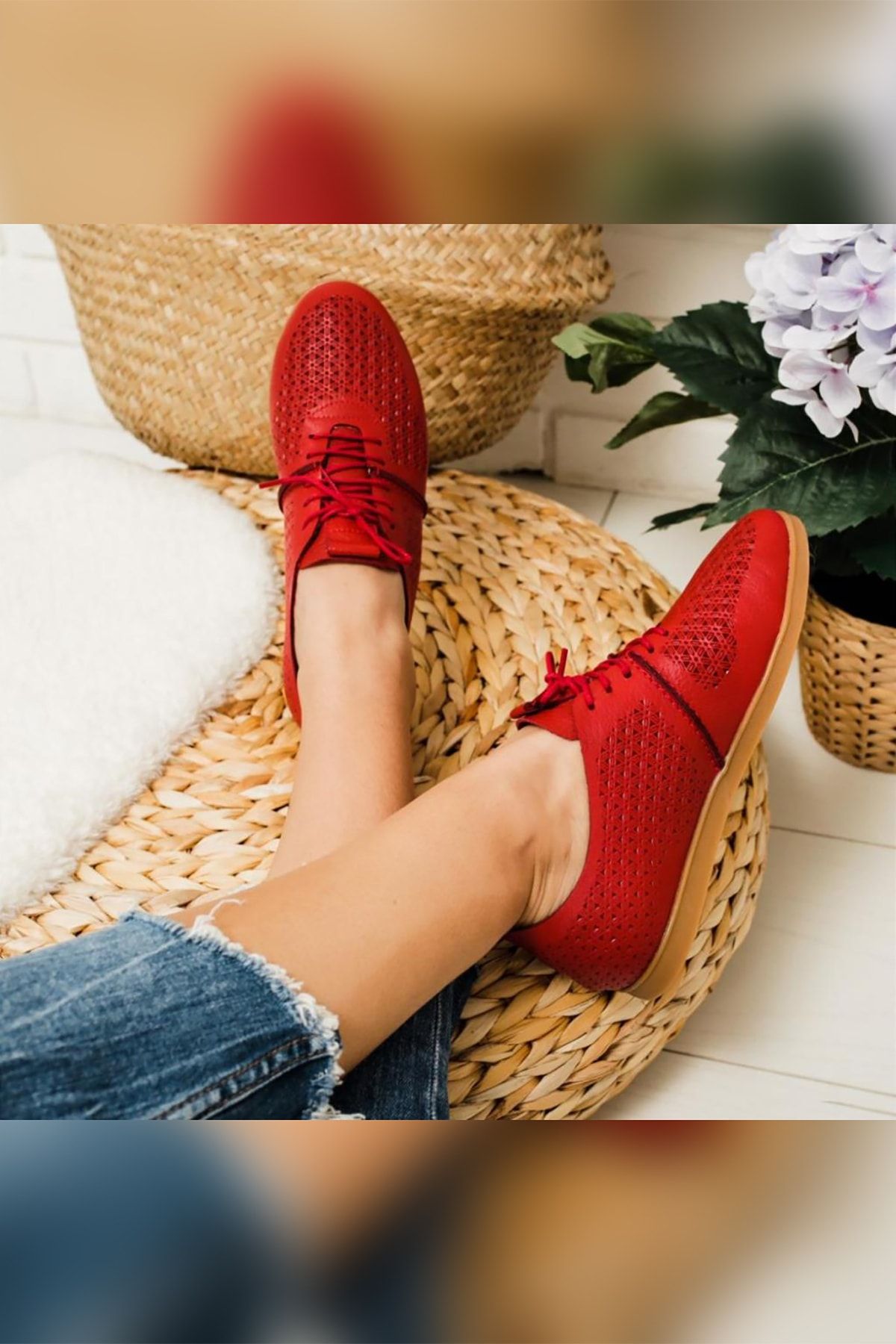 Limoya Patricia Kırmızı Hakiki Deri Lazer Desenli Casual Ayakkabı