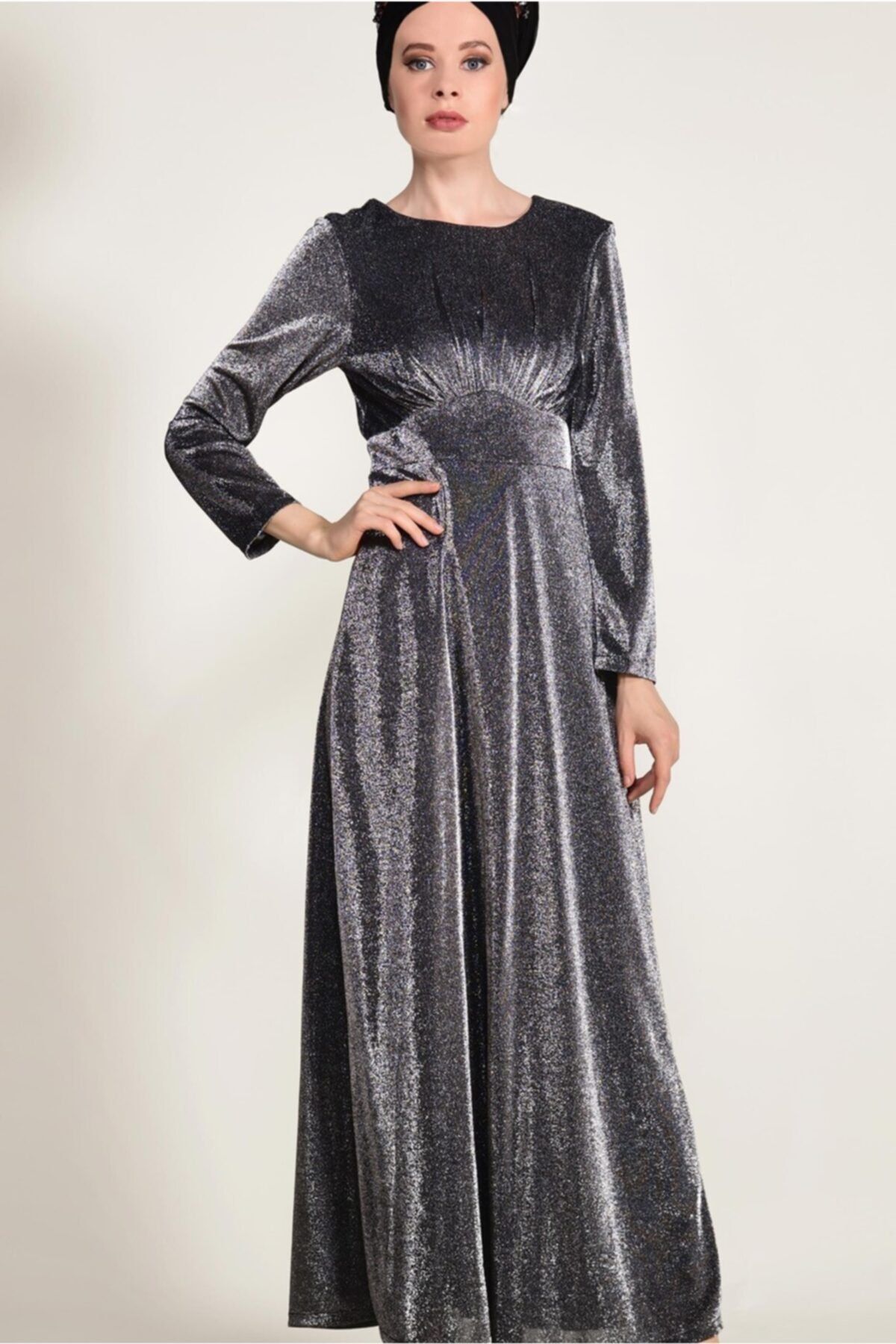 TRENDTESETTÜR Kadın Gümüş Sim Kumaşlı Elbise 9205