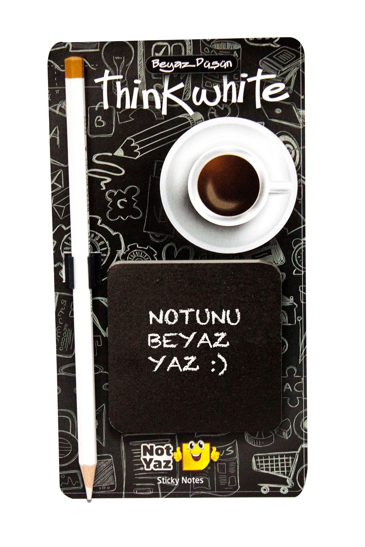 Paste Notes Think White Siyah Yapışkanlı Not Kağıdı / Beyaz Kalemli