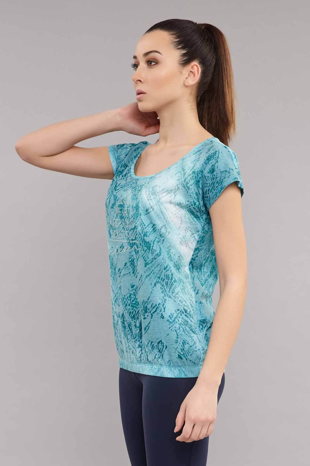 bilcee Mavi Likralı Pamuklu KadınT-Shirt ES-3571