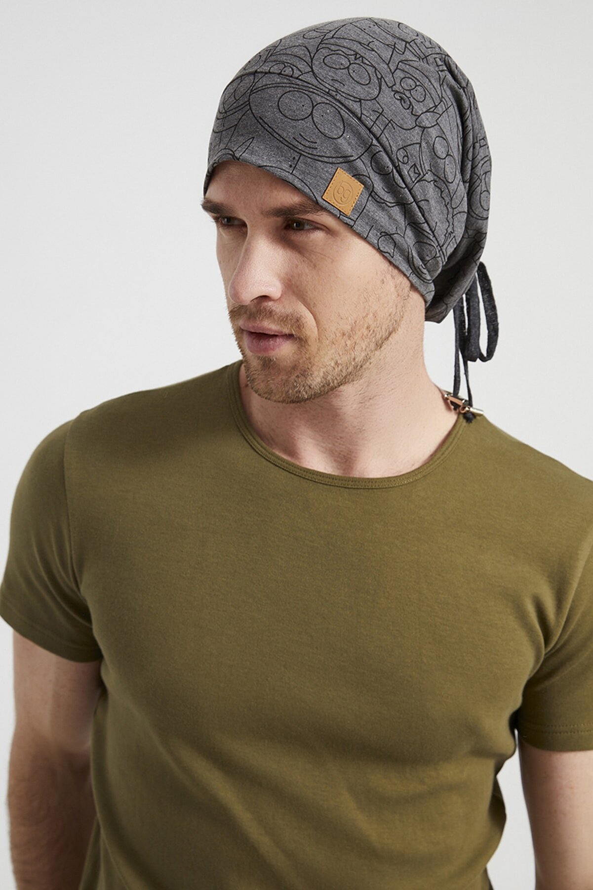 Butikgiz Erkek Füme Ip Detaylı Desenli Özel Tasarım 4 Mevsim Şapka Bere Buff -ultra Yumuşak Doğal Penye