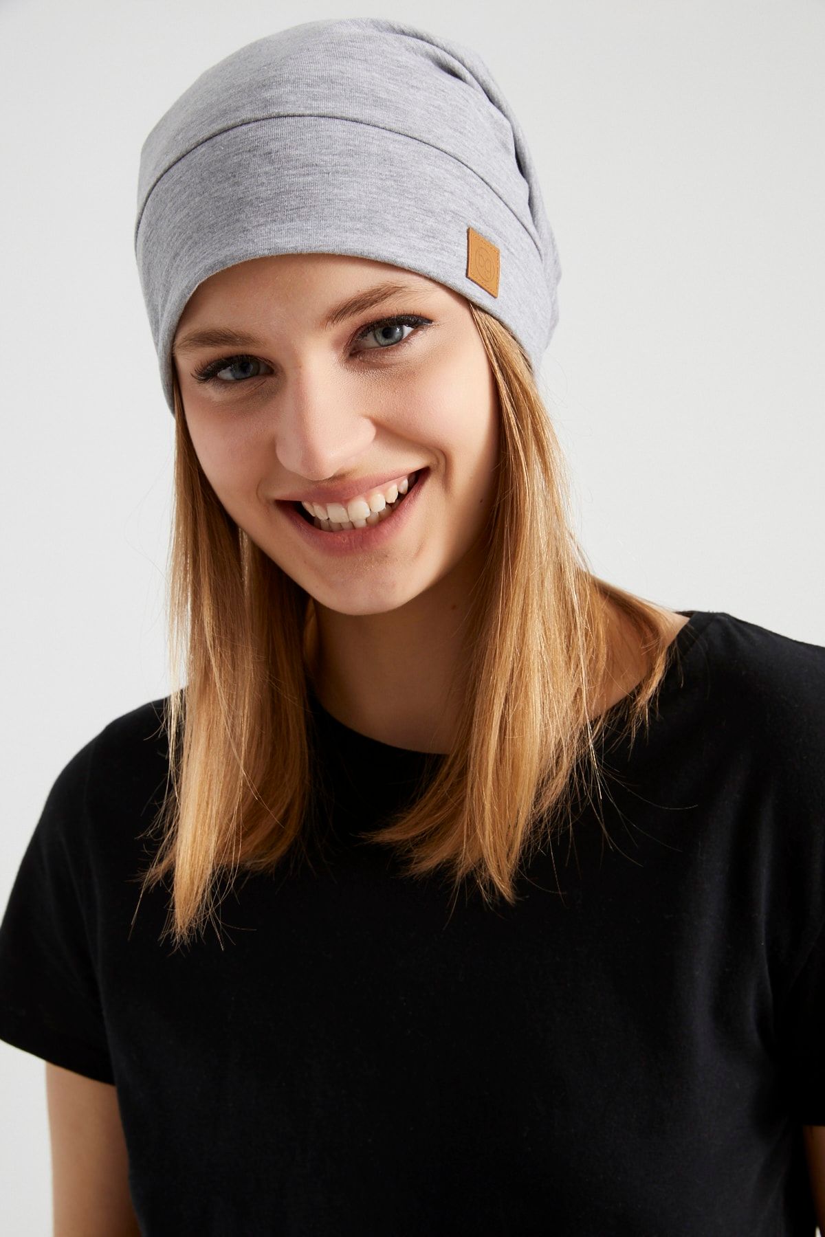 Butikgiz Kadın Gri, Ip Detaylı Trendy Özel Tasarım 4 Mevsim Şapka Bere Buff -ultra Yumuşak Doğal Penye Kumaş