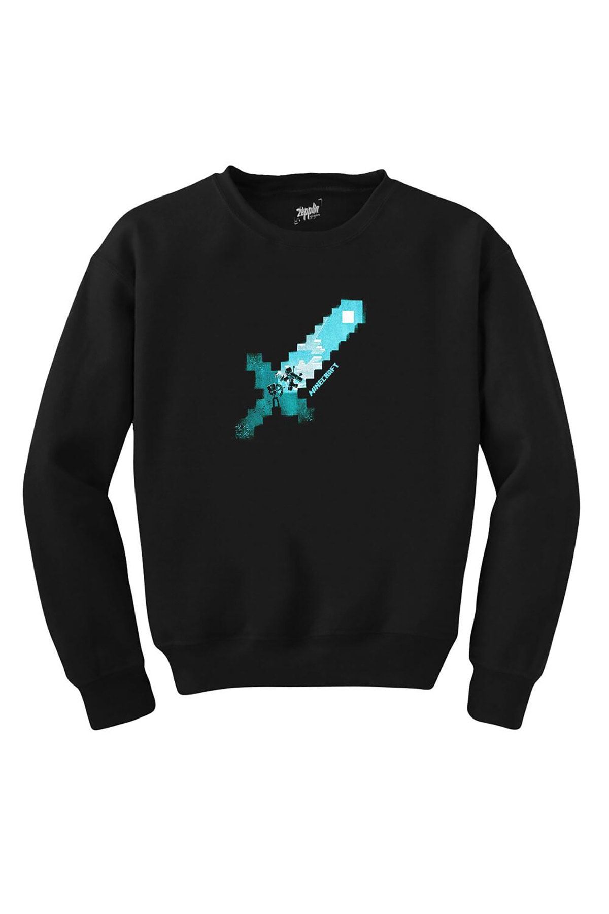 Z zepplin Unisex Siyah Minecraft Diamond Sword Sweatshirt