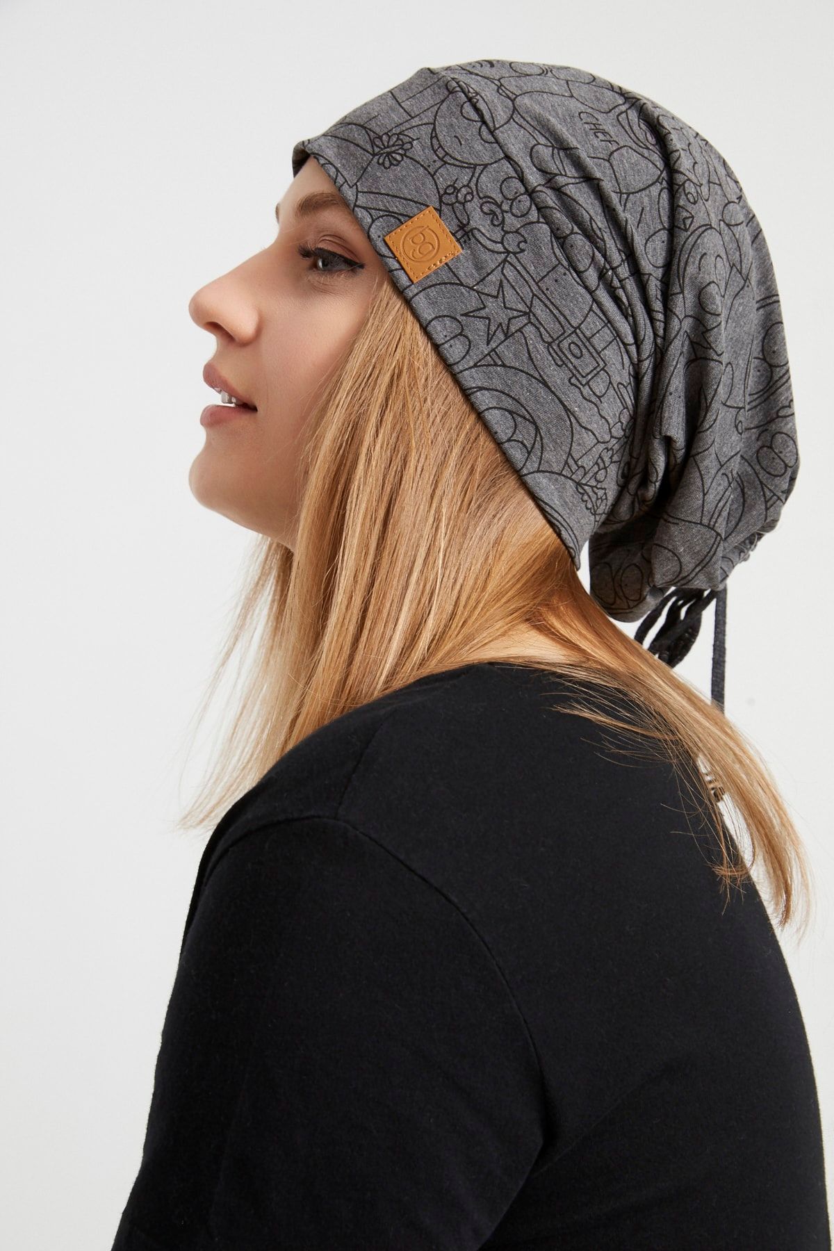 Butikgiz Kadın Füme Ip Detaylı Özel Tasarım 4 Mevsim Şapka Bere Buff Ultra Yumuşak Doğal Penye Kumaş