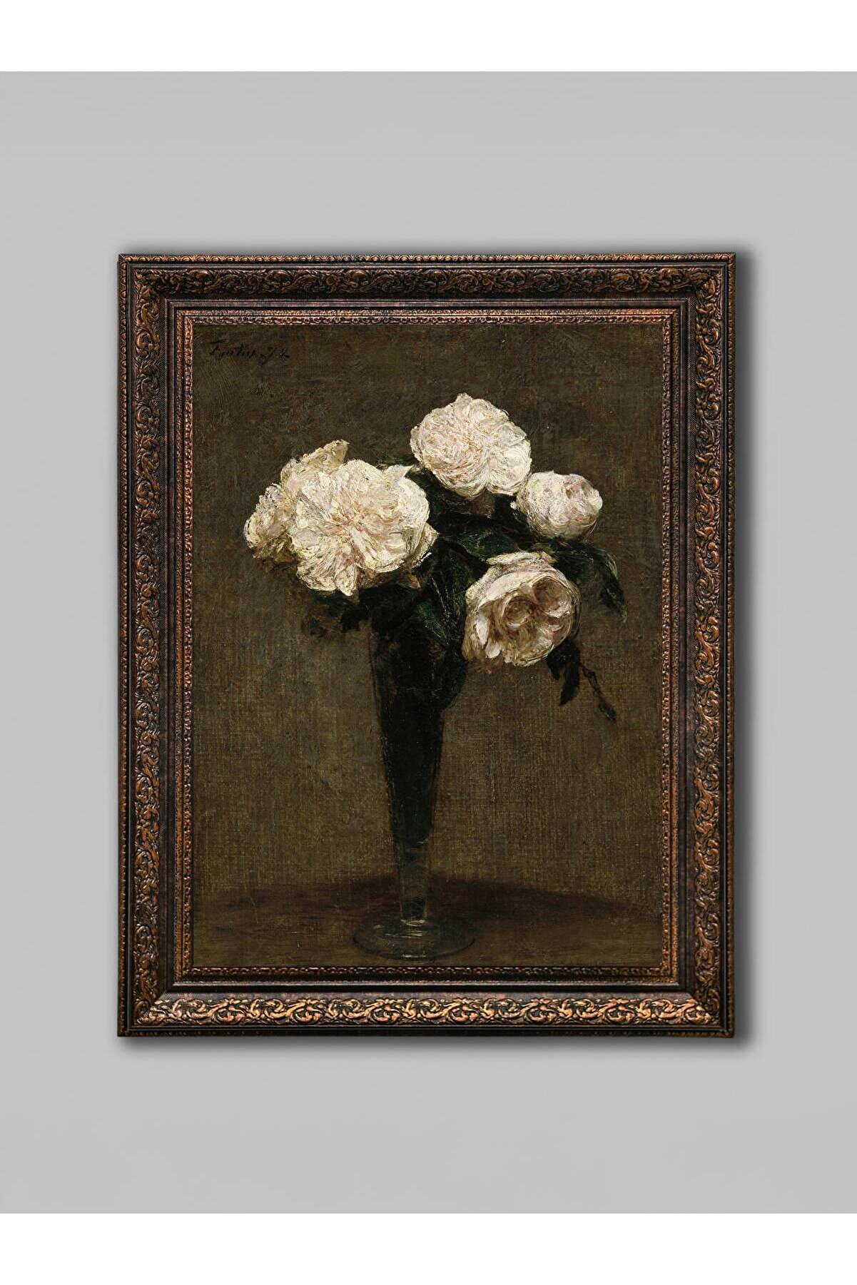 WoodyArts Beyaz Güller Bronz Eskitme Çerçevesi - Doğal ve Elegant Çözümler