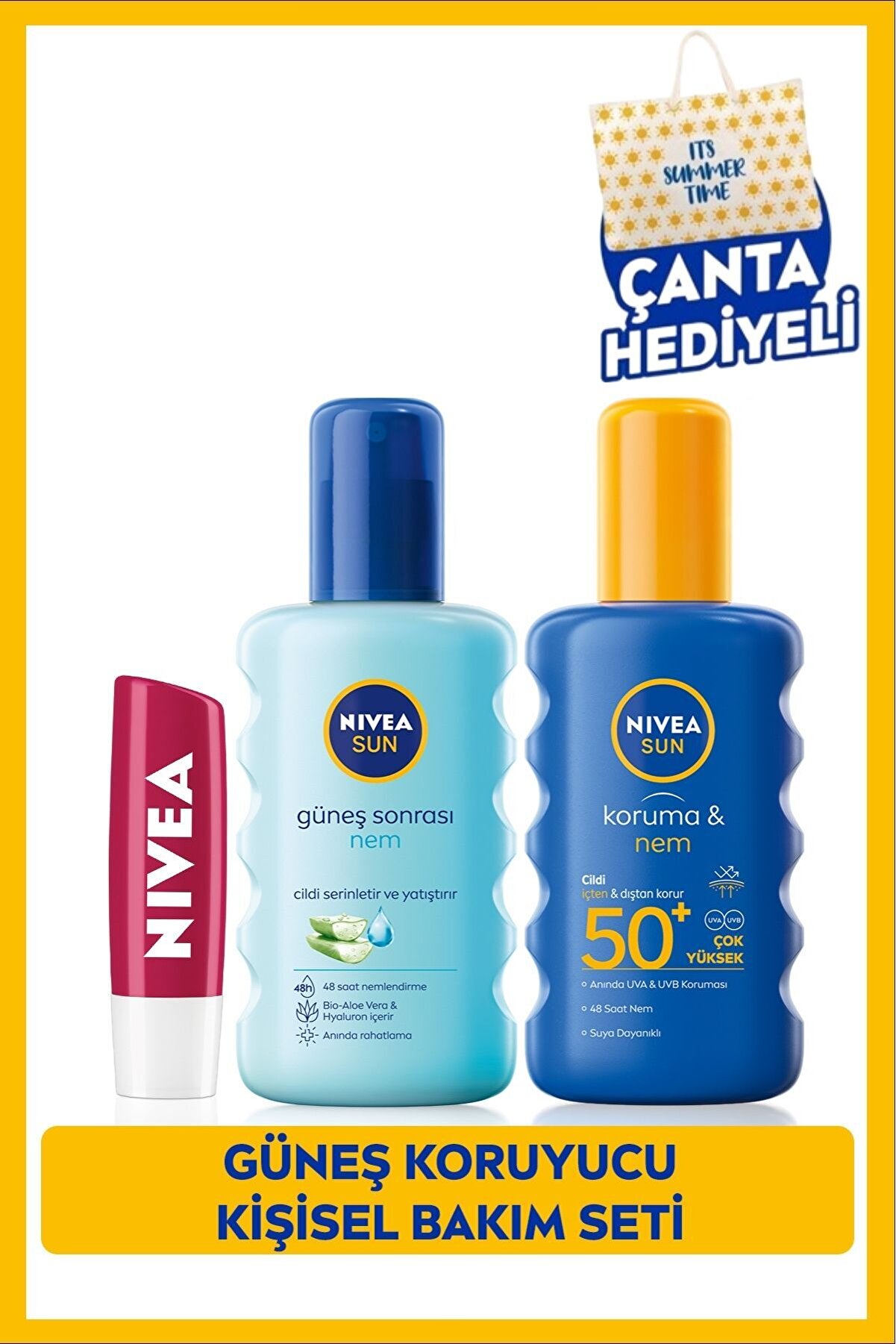 NIVEA Sun Spf50 Güneş Koruyucu Sprey 200ml + Dudak Kremi Çanta Hediyeli