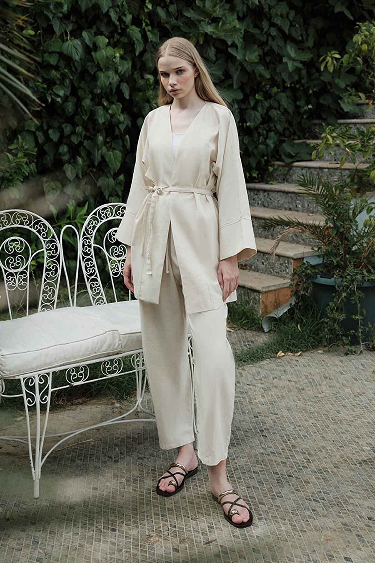Hooopstore Naturel Bej Kimono Seti | Doğal Elegans ve Konfor