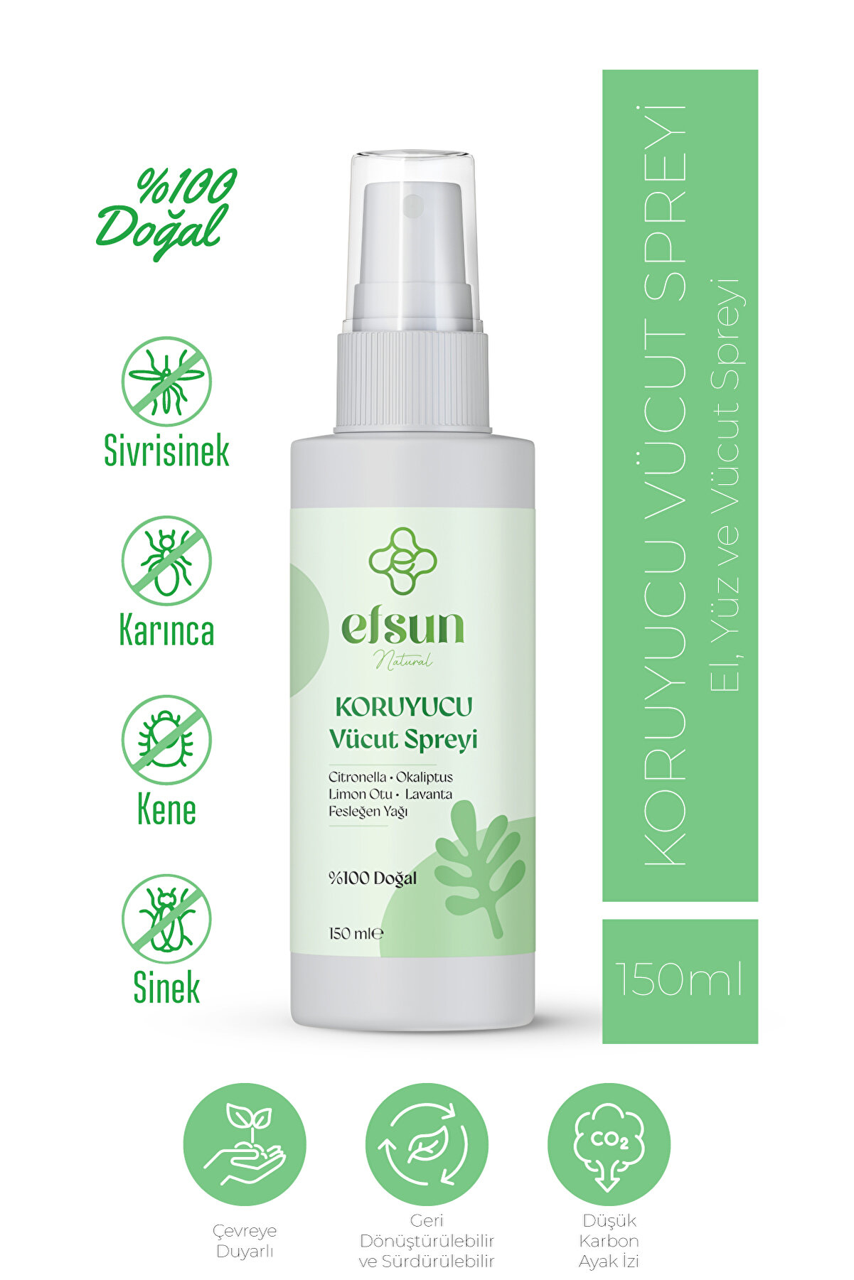 Efsun Natural %100 Doğal Bitkisel Koruyucu Vücut Spreyi 150 ml - Doğal Çözümler