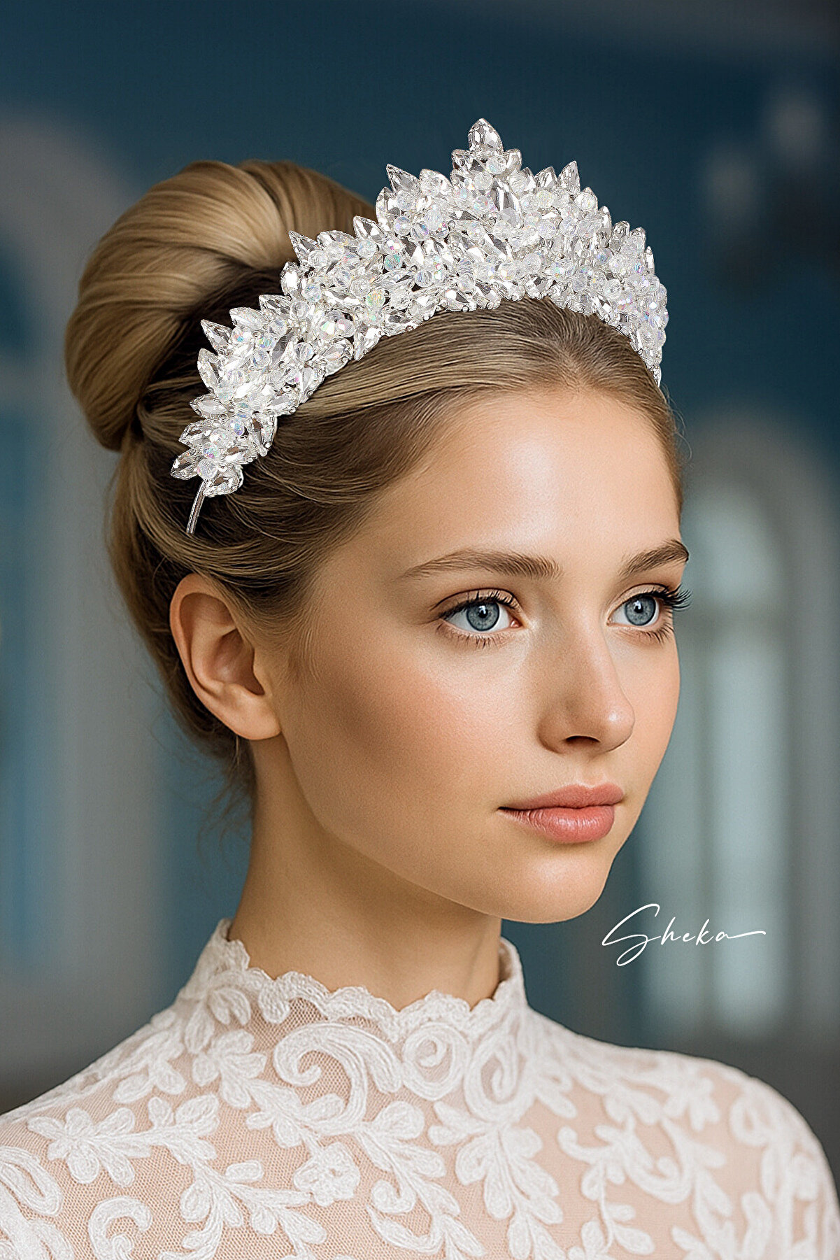 SHEKA Şık Prenses Tacı - Full Kristal Taşlı Düğün Tacı