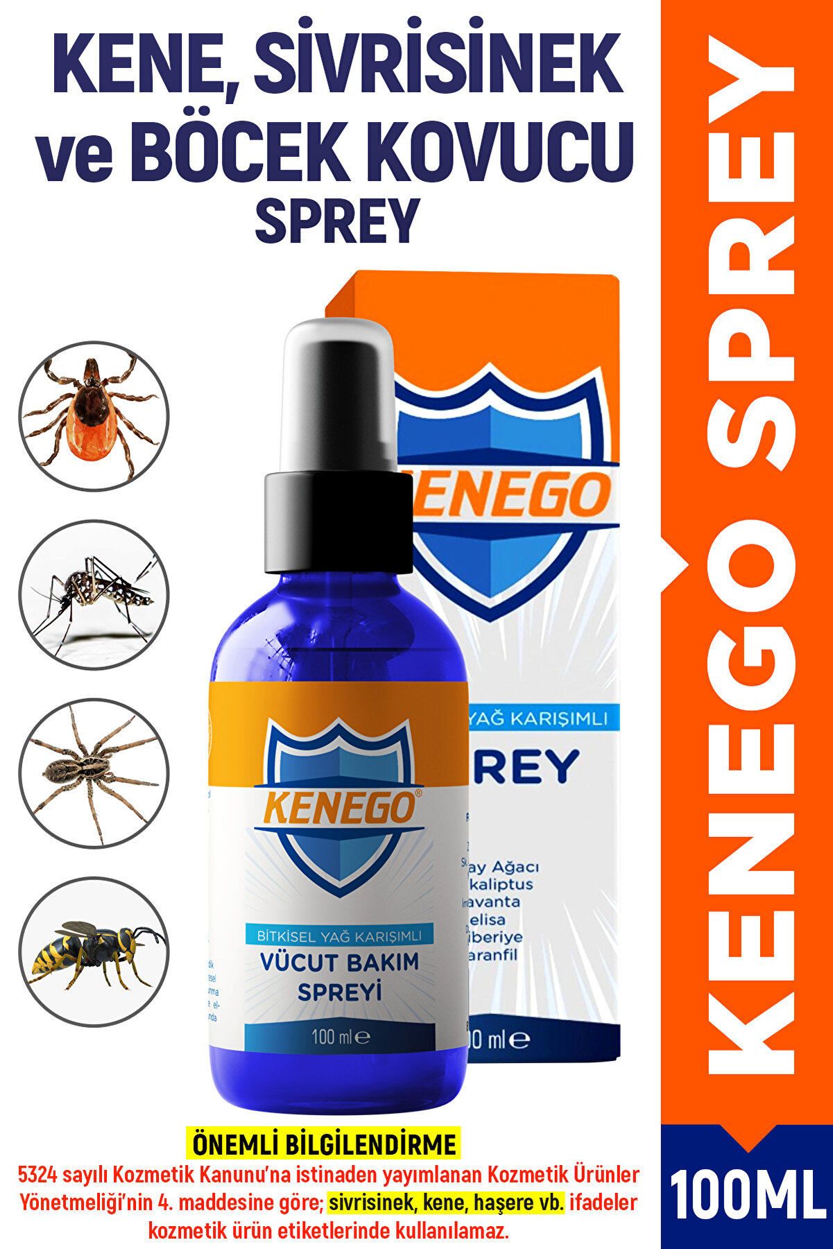 kenego Doğal Kene, Sivrisinek ve Böcek Kovucu Bitkisel Karışımlı Sprey Losyon 100 ml