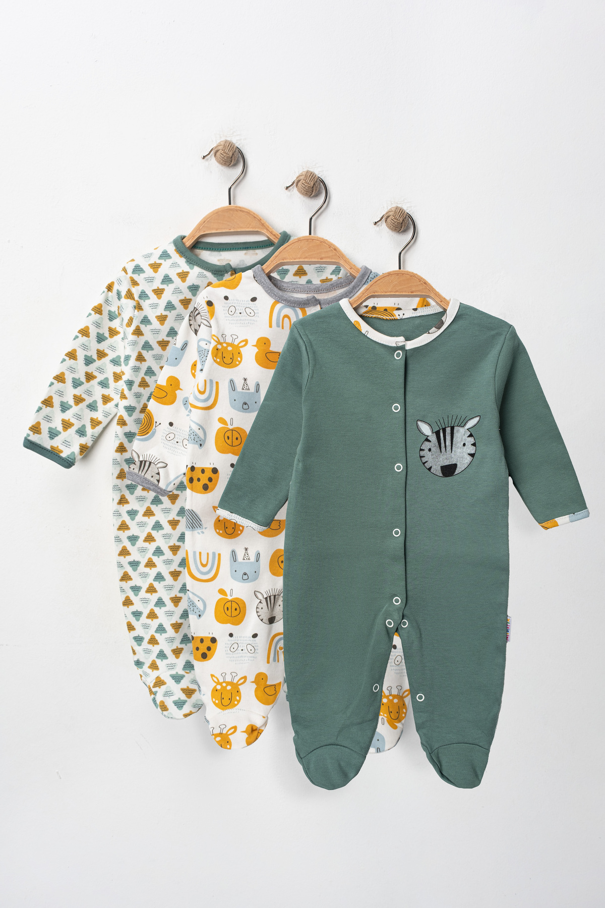 Mıdırık Bebek Desenli Mevsimlik Pamuklu Yenidoğan 3-6-9 Ay 3’lü Kıyafet Tulum Seti