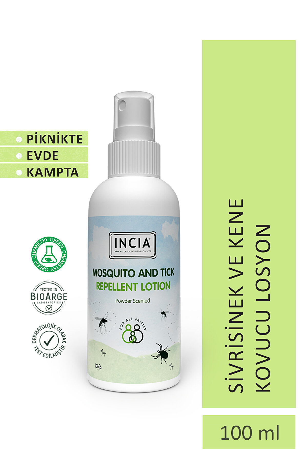 INCIA Sivrisinek ve Kene Kovucu Sprey Losyon Nemlendirici Tüm Vücut İçin 100 ml