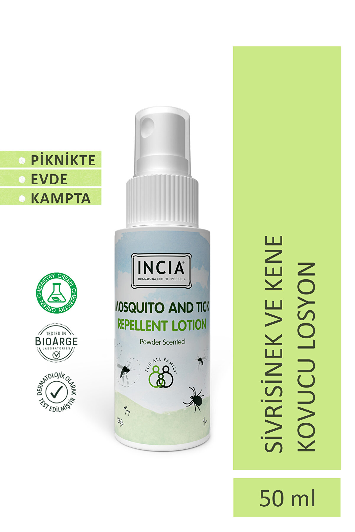 INCIA Sivrisinek ve Kene Kovucu Sprey Losyon 50 ml - Nemlendirici Tüm Vücut İçin