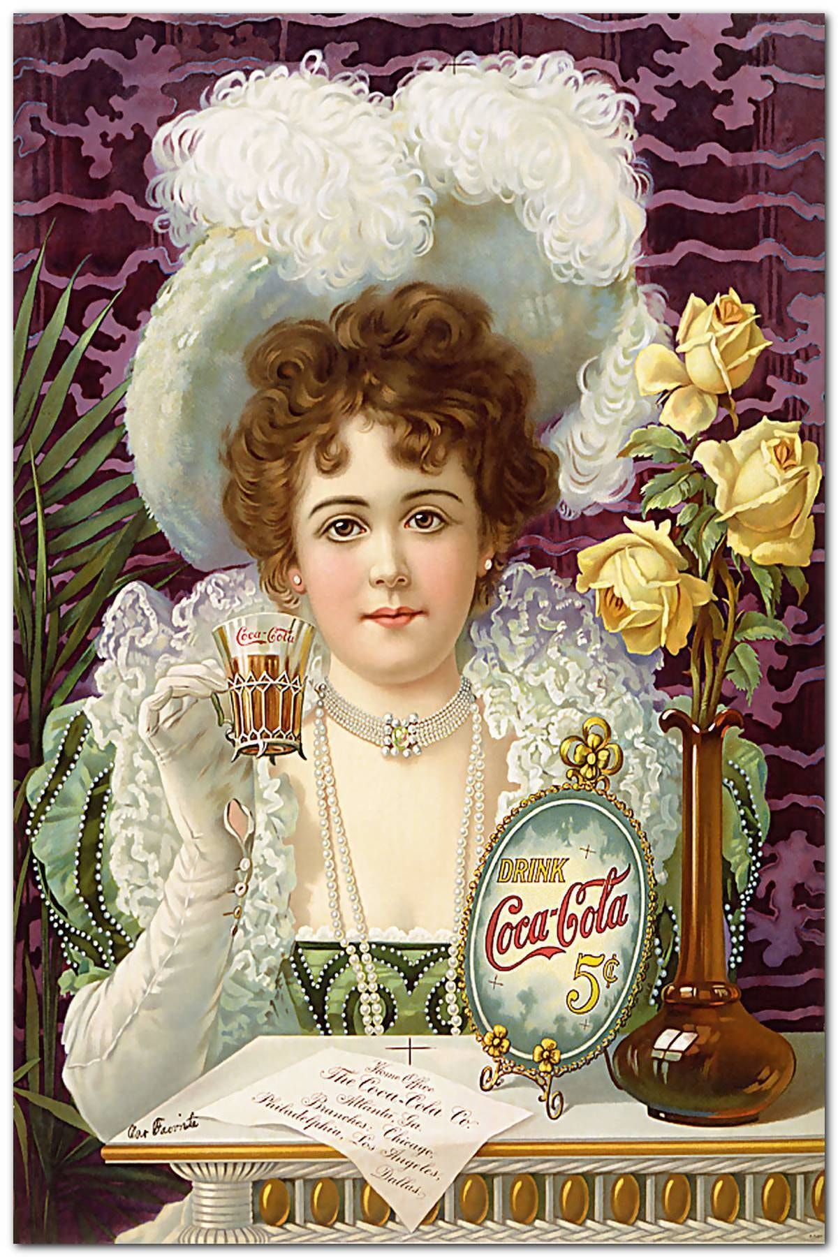Cakatablo Vintage Coca Cola Içen Kız 50x70 cm Boyut Ahşap Tablo