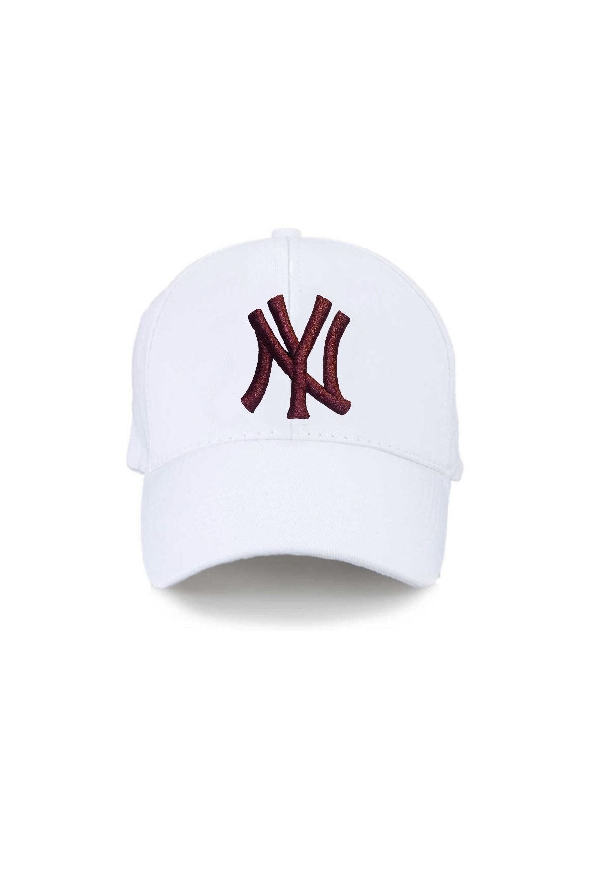NuxFah Ny New York Unisex Beyaz Şapka Özel Bordo Nakış