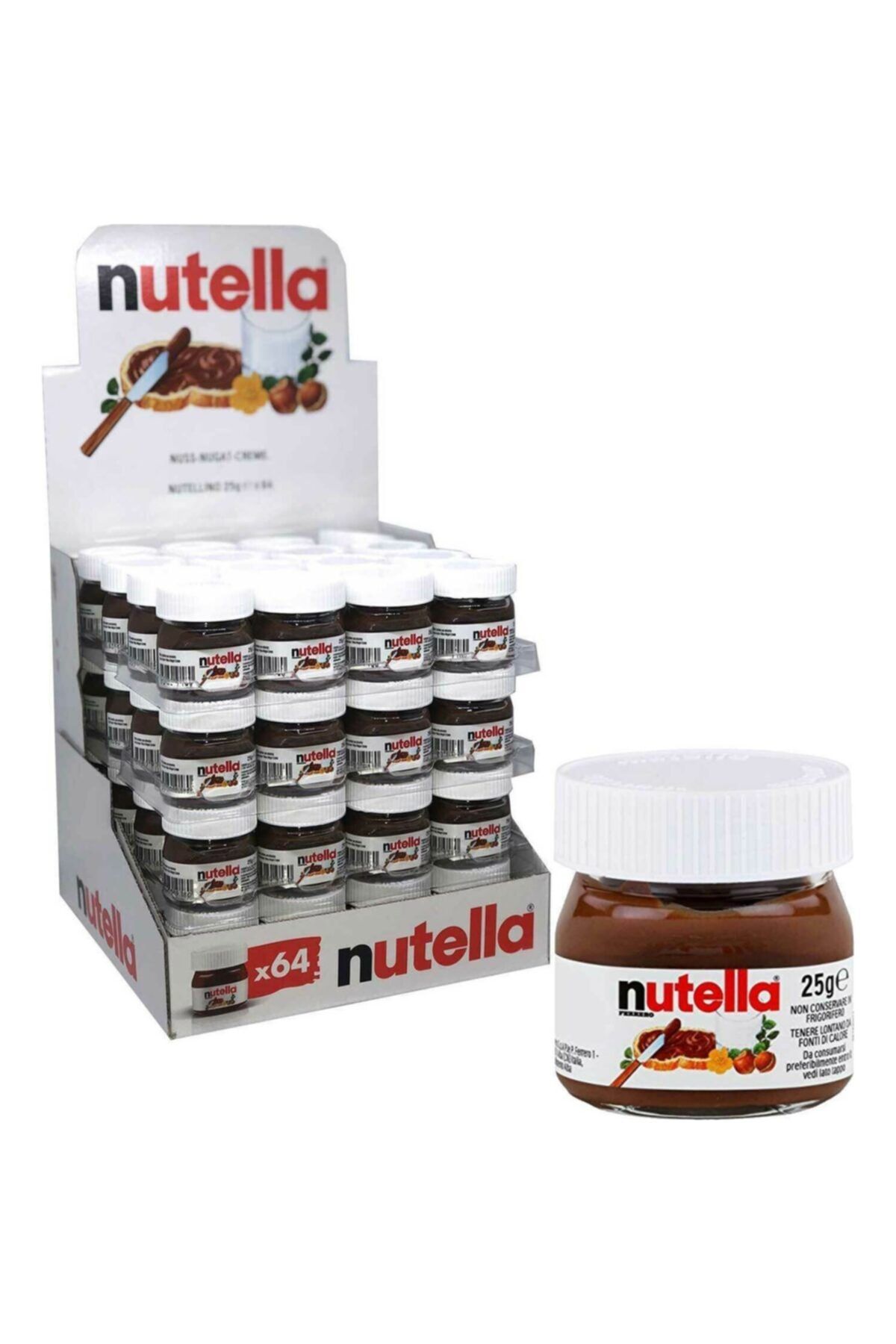 Nutella Mini Fındık Kreması 10 Adet Sürülebilir Çikolata 25 gr X 64 Mini Cam Kavanoz