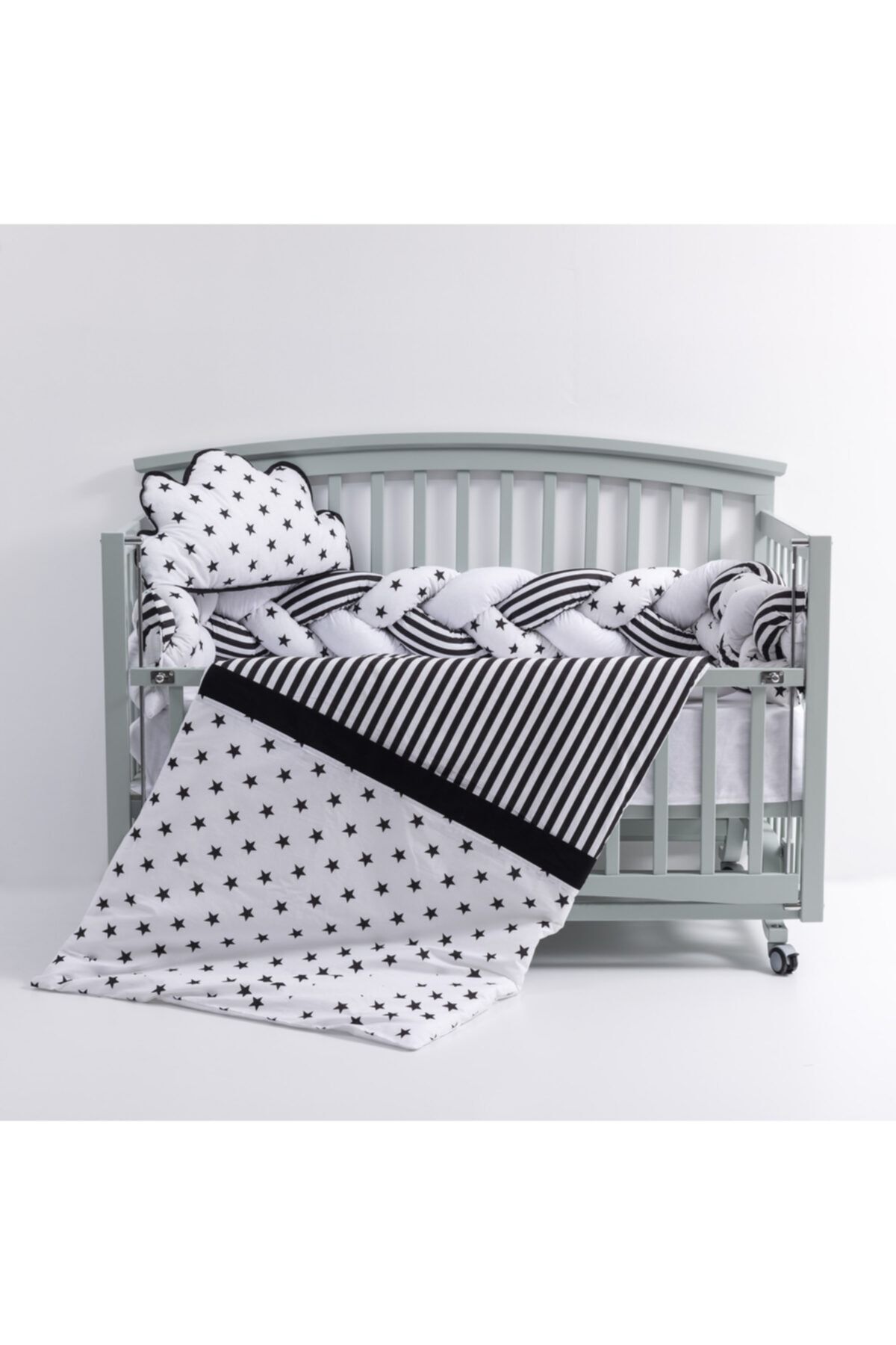 Mini Baby Star 3’lü Örgülü Siyah Beyaz Uyku Seti 60x120