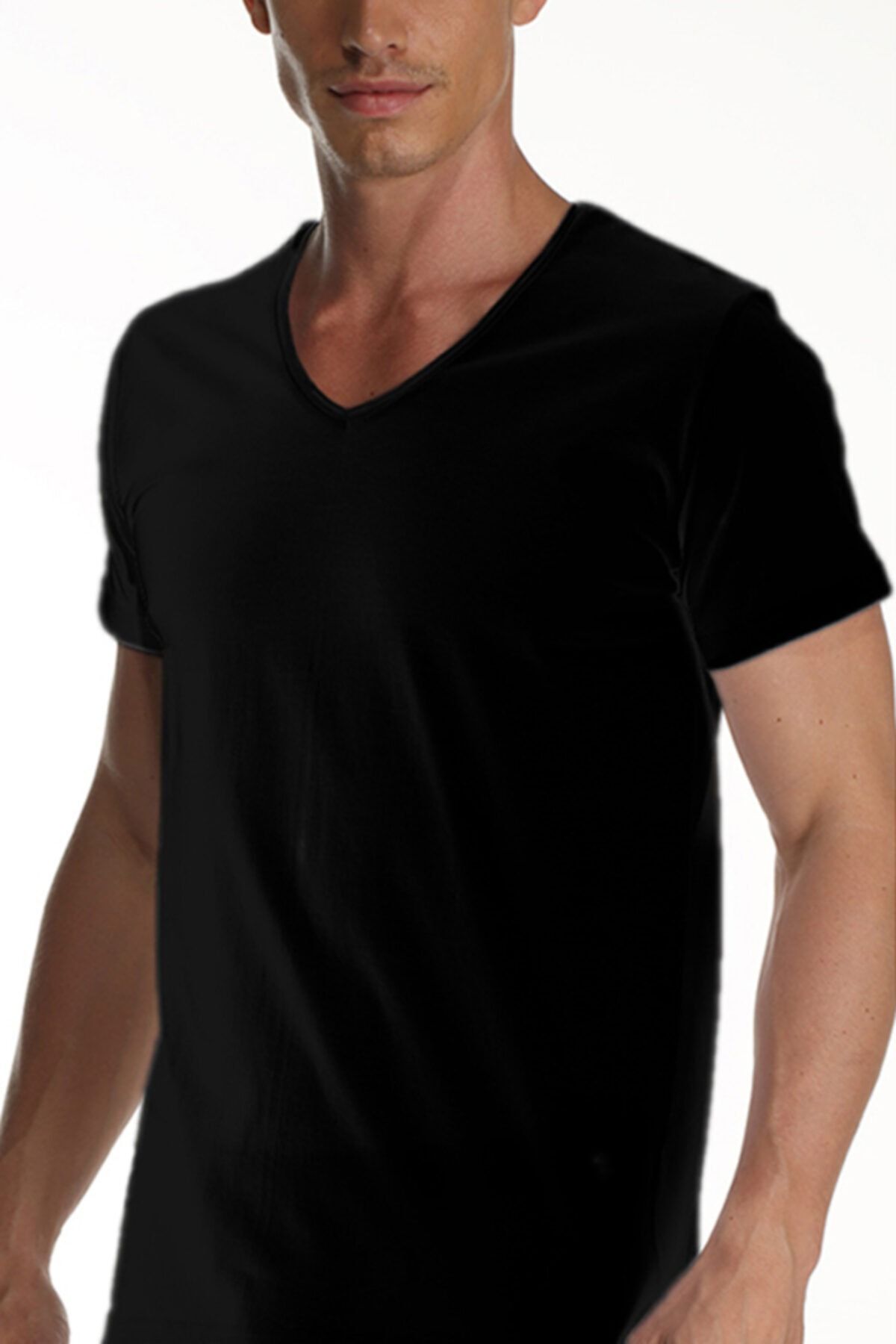 Çift Kaplan Erkek Süprem V Yaka Siyah T-shirt 0952