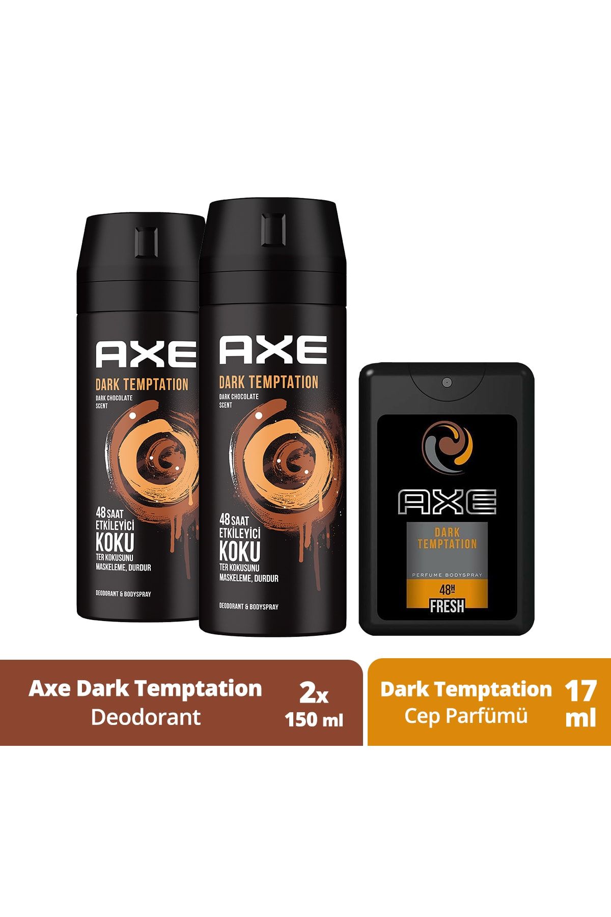 Axe Dark Temptation Erkek Deodorant Sprey 150 ml x2 + Cep Parfümü 17 ml