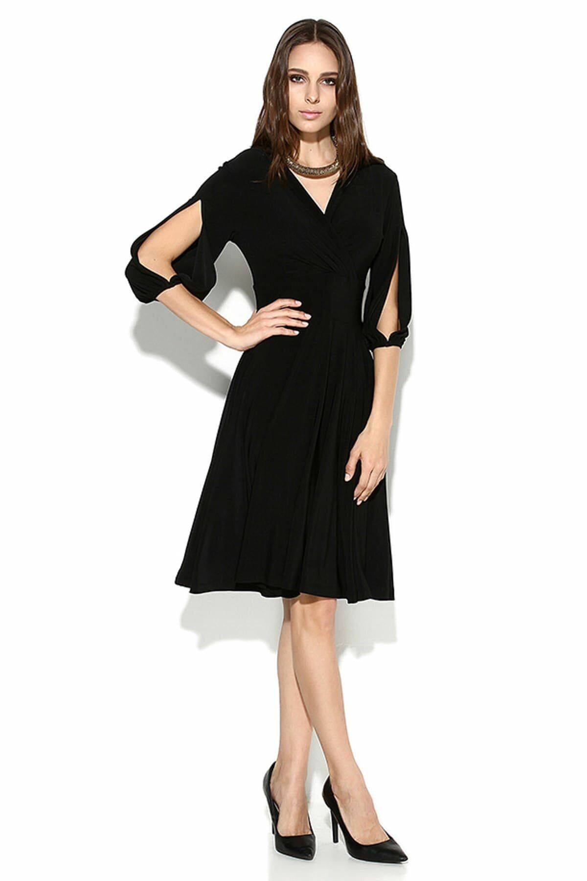 Laranor Kadın Siyah Kolda Yırtmaç Detay Elbise 15L4204