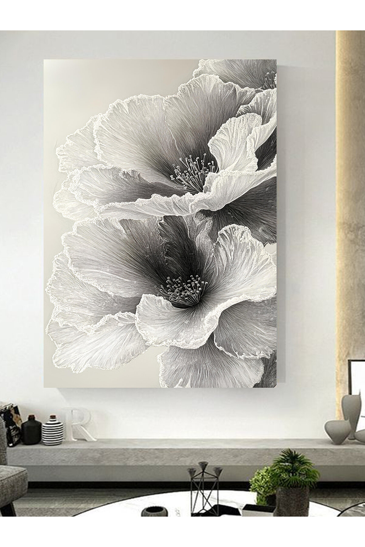 Eslem Beyaz Çiçek Kanvas Tablo | Doğal ve Elegant Dekorasyon