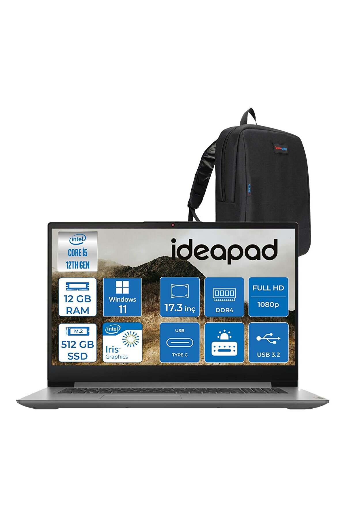 Ideapad 3 17IAU7 I5-1235U 12GB 512GB SSD WIN11PRO IPS 17.3 Inç Fullhd 300NITS 82RL00CLTXP07
