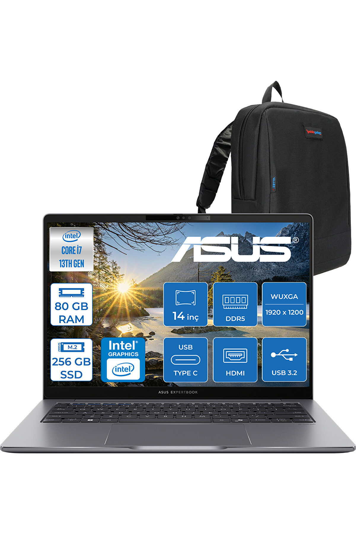 Expertbook P3 P3405CVA I7-13620H 80GB 256GB SSD Freedos 14