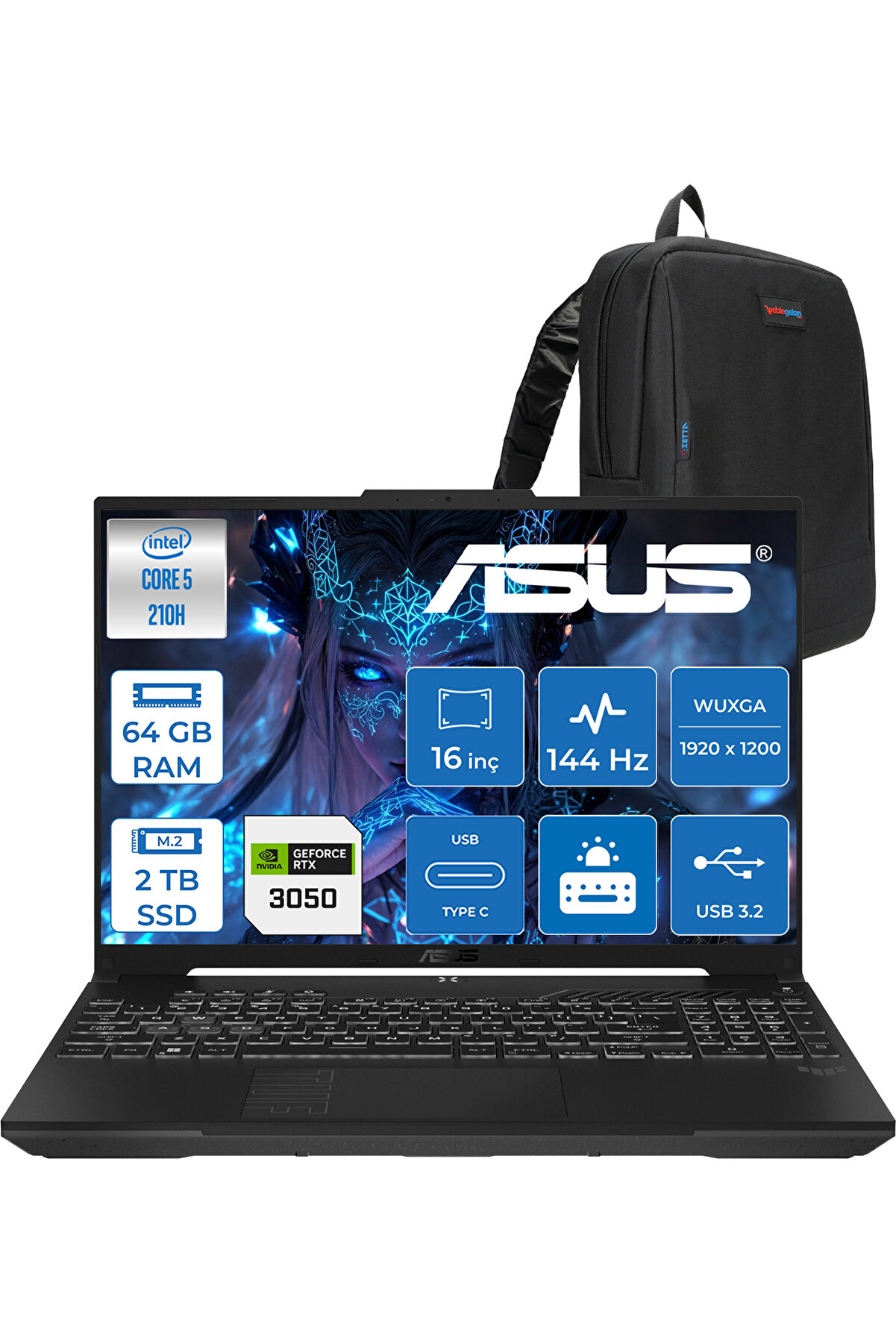 Tuf Gaming F16 FX607VJ 5-210H 64GB 2tb SSD RTX3050 6gb 16 Inç Wuxga 144Hz IPS Freedos RL033F34