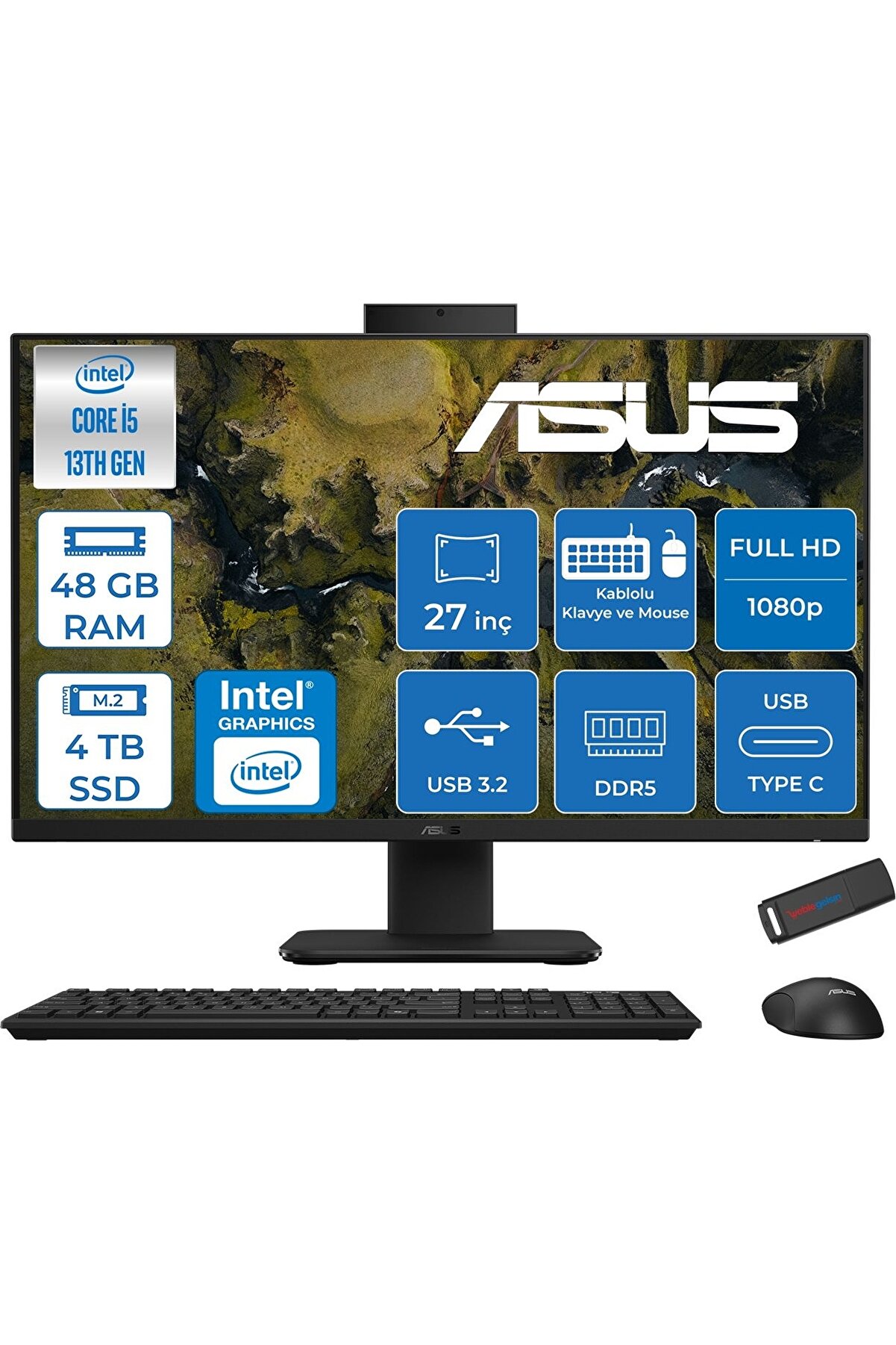 V470VAK Intel Core İ5-13420H 48GB Ddr5 4tb SSD 27'' Fhd 100Hz FDOS Siyah ASI58512B0DF25 39ZETTAUSB