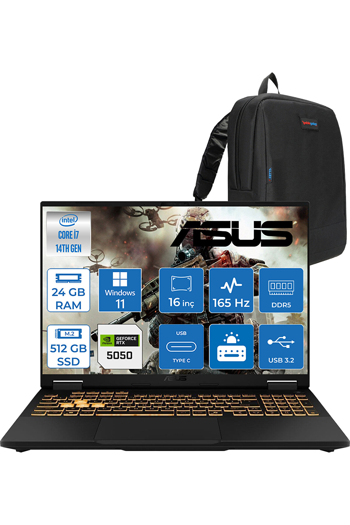 Tuf F16 I7-14650HX 24GB 512GB SSD 8GB/RTX5050 115W 165Hz 16