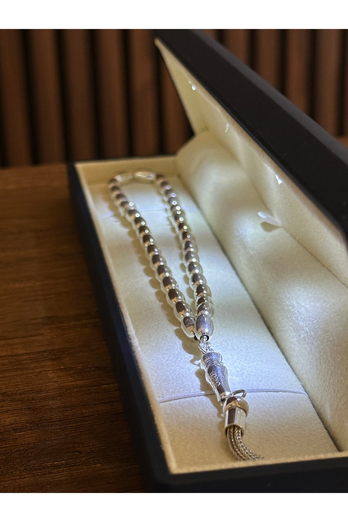 ADA LİFE GÜMÜŞ 925 Ayar Gümüş Arpa Kesim Orta Boy Tesbih 18 Ayar Beyaz Altın Kaplama