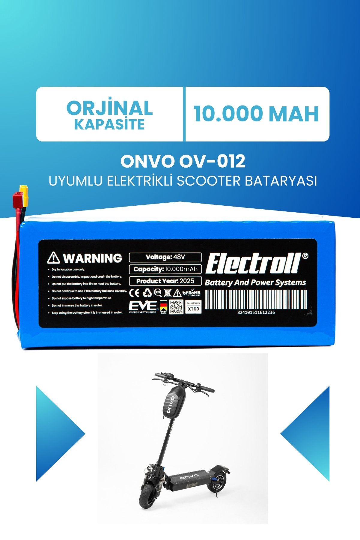ELECTROLL Onvo OV-012 48V 10.000mAh Elektrikli Scooter Bataryası