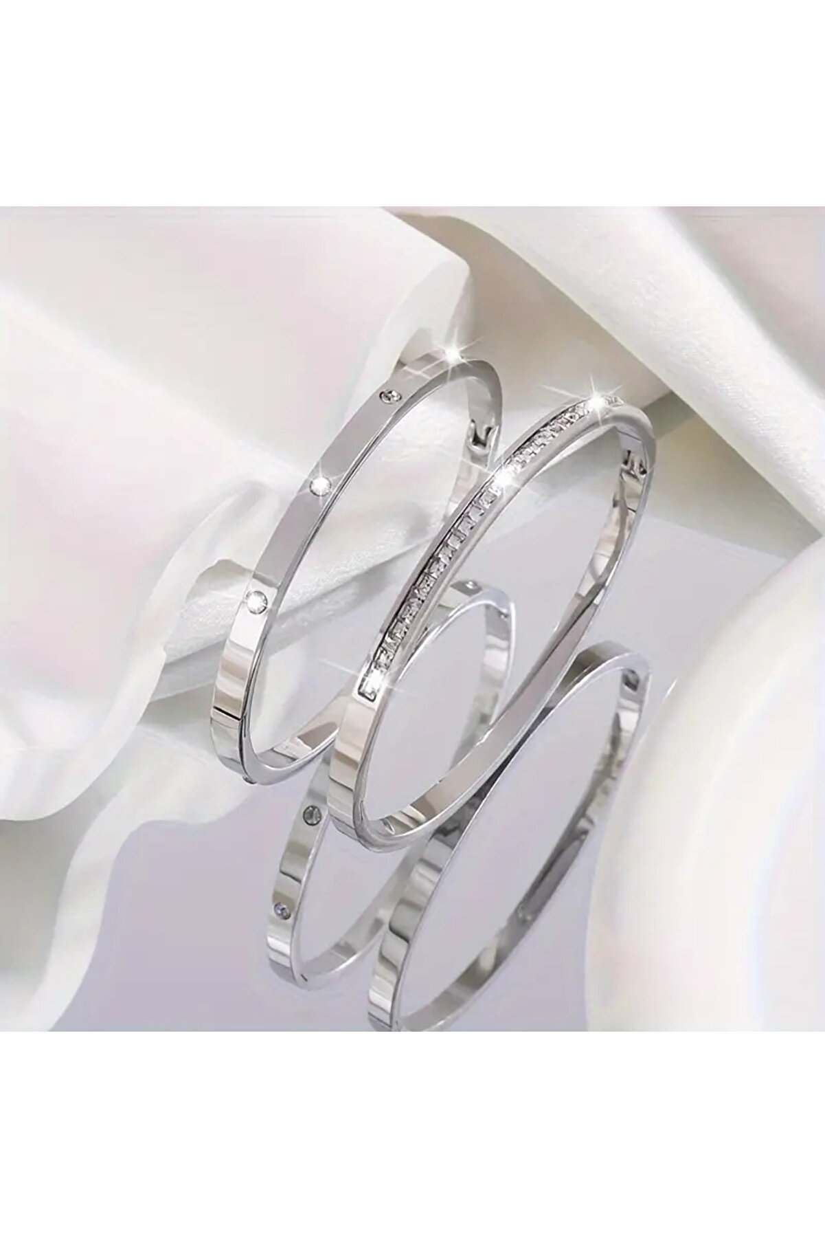 Monarque Parlak Kübik Zirkonya Bilezik Seti - Paslanmaz Çelik