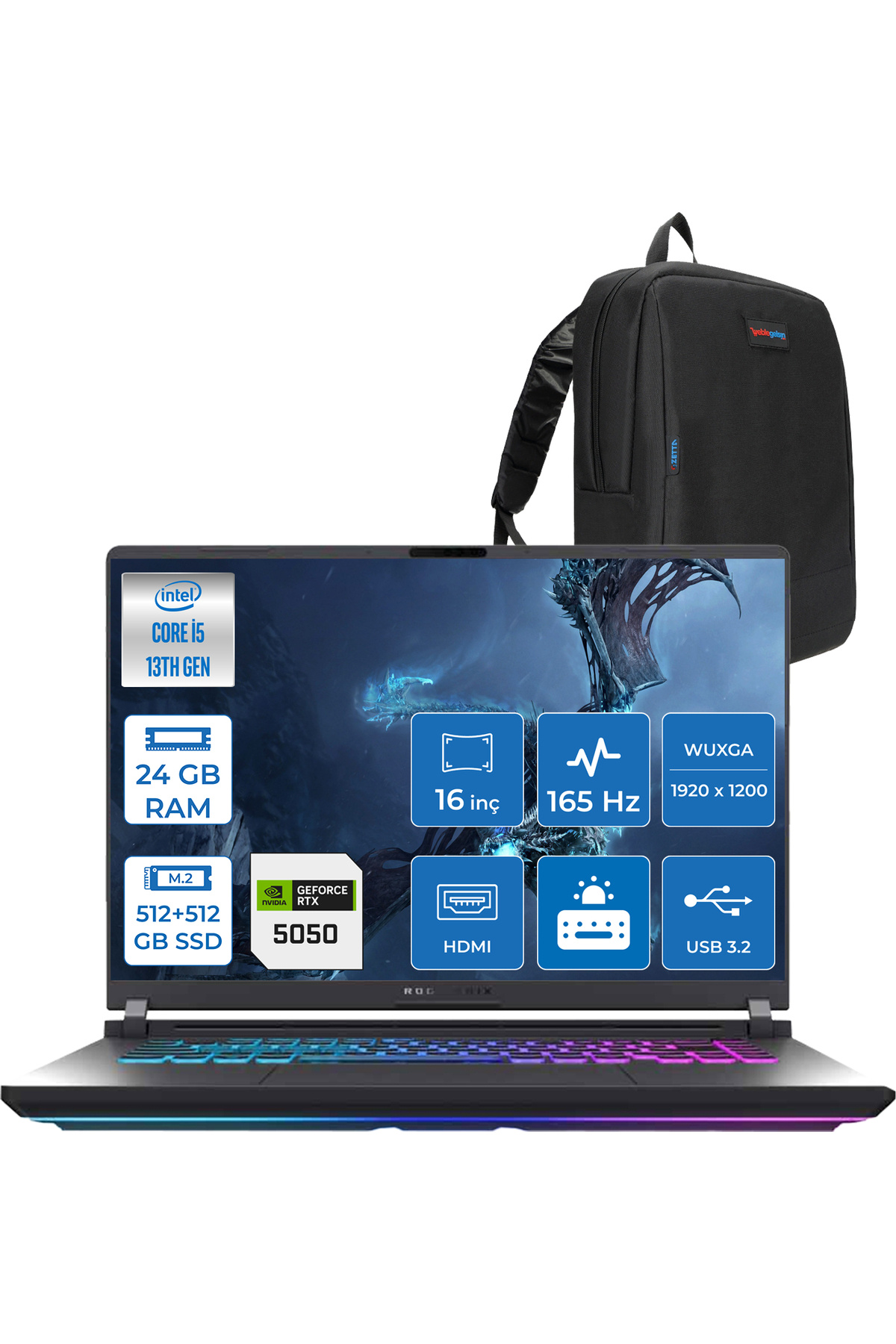 Rog Strix G16 I5-13450HX 24GB 512GB SSD94512GB SSD 8GB/RTX5050 115W 16