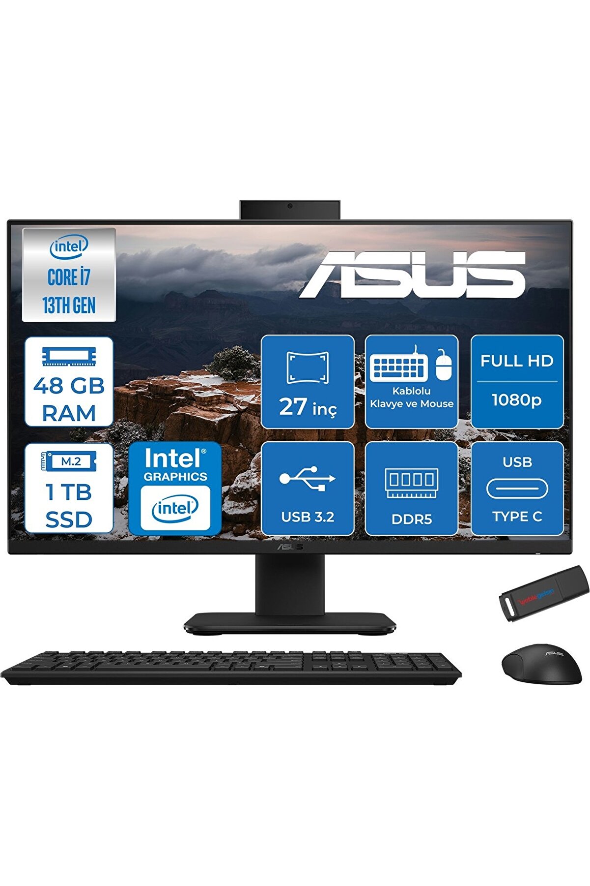 V470VAK I7-13620H 48GB Ddr5 1tb SSD 27'' Fhd 100Hz 300NITS Freedos Siyah ASI716512B0DFF23 36ZETTAUSB