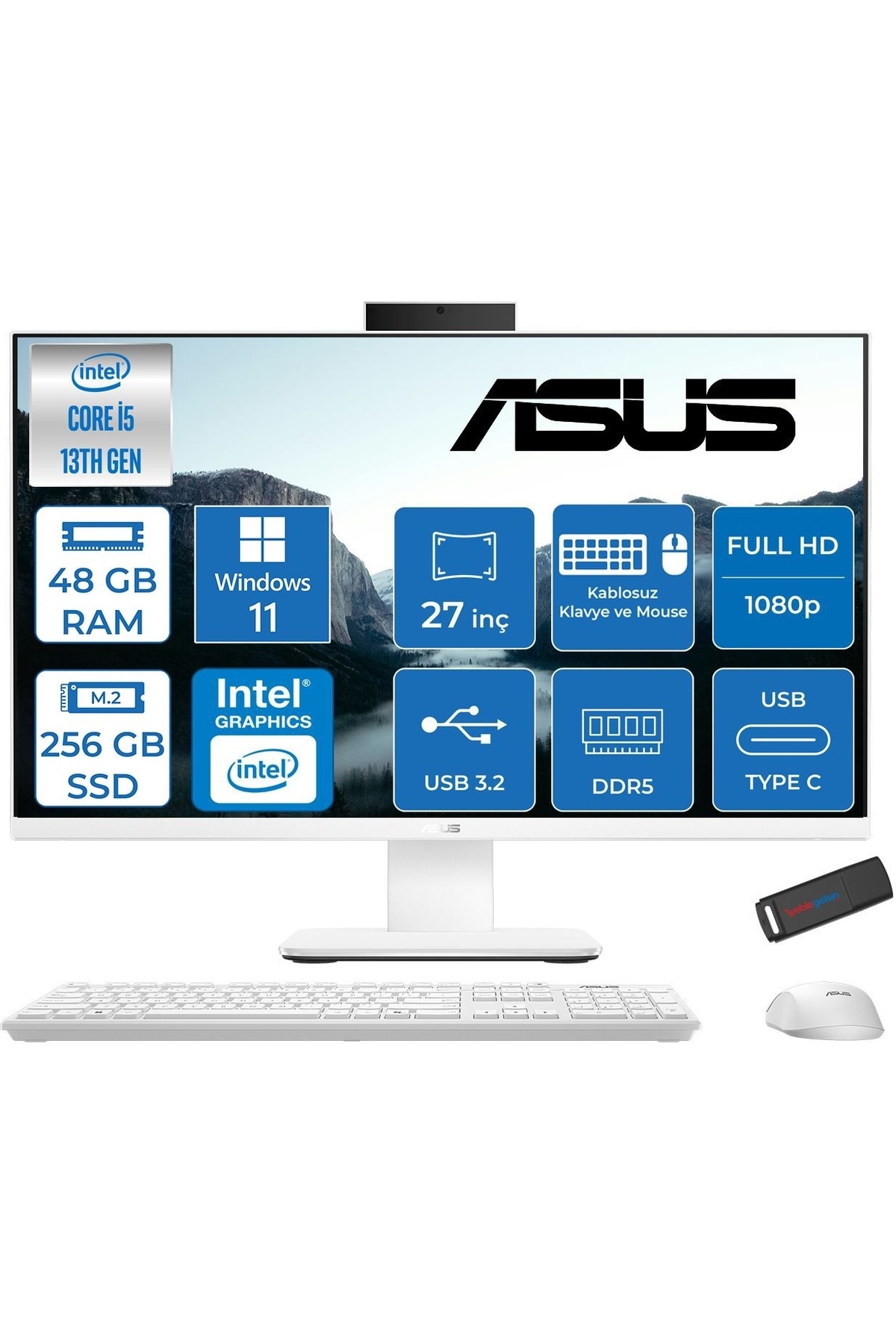 V470VAK İ5-13420H 48GB Ddr5 256GB SSD 27'' Fhd 100Hz 300NITS W11HOME Beyaz ABI58512W0DH21 35ZETTAUSB
