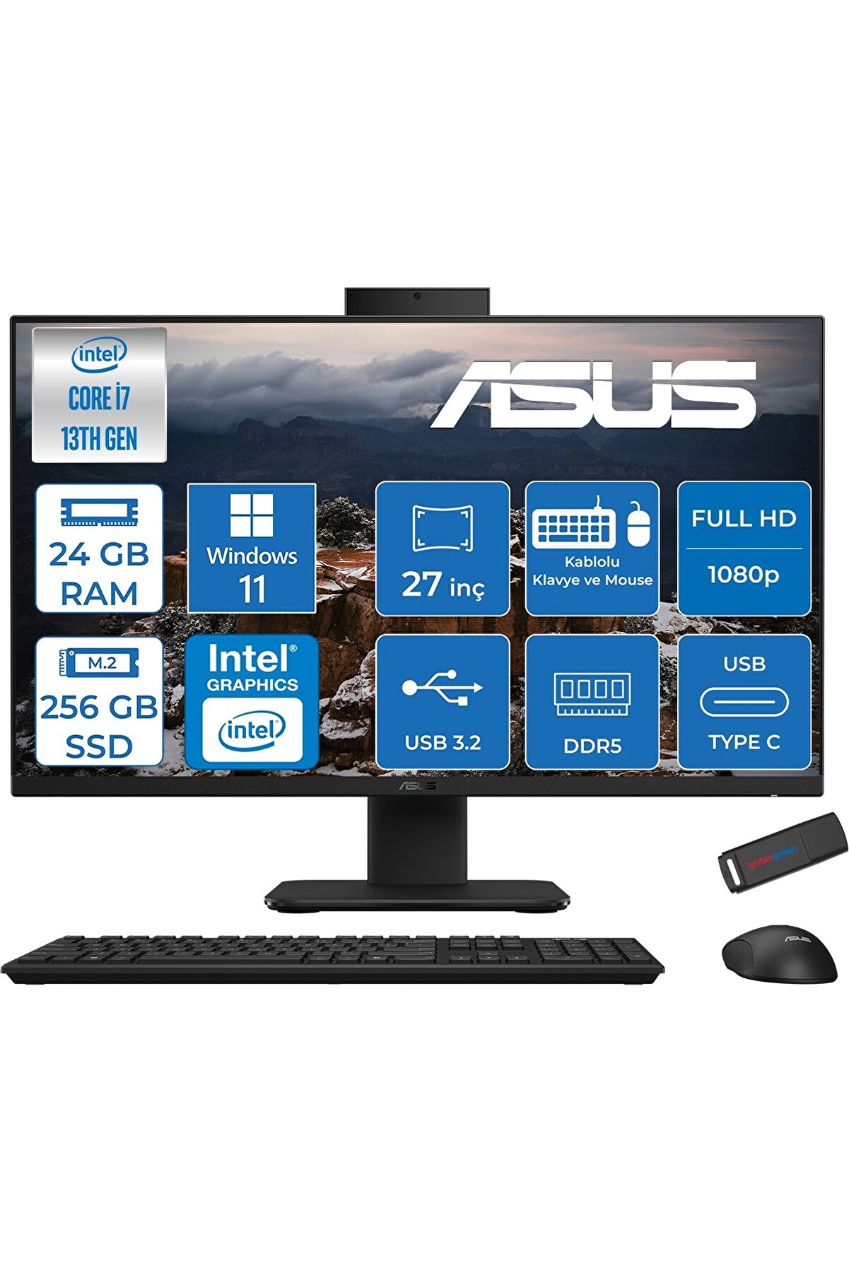 V470VAK I7-13620H 24GB Ddr5 256GB SSD 27'' Fhd 100Hz 300NITS W11PRO Siyah ASI716512B0DP06 71ZETTAUSB
