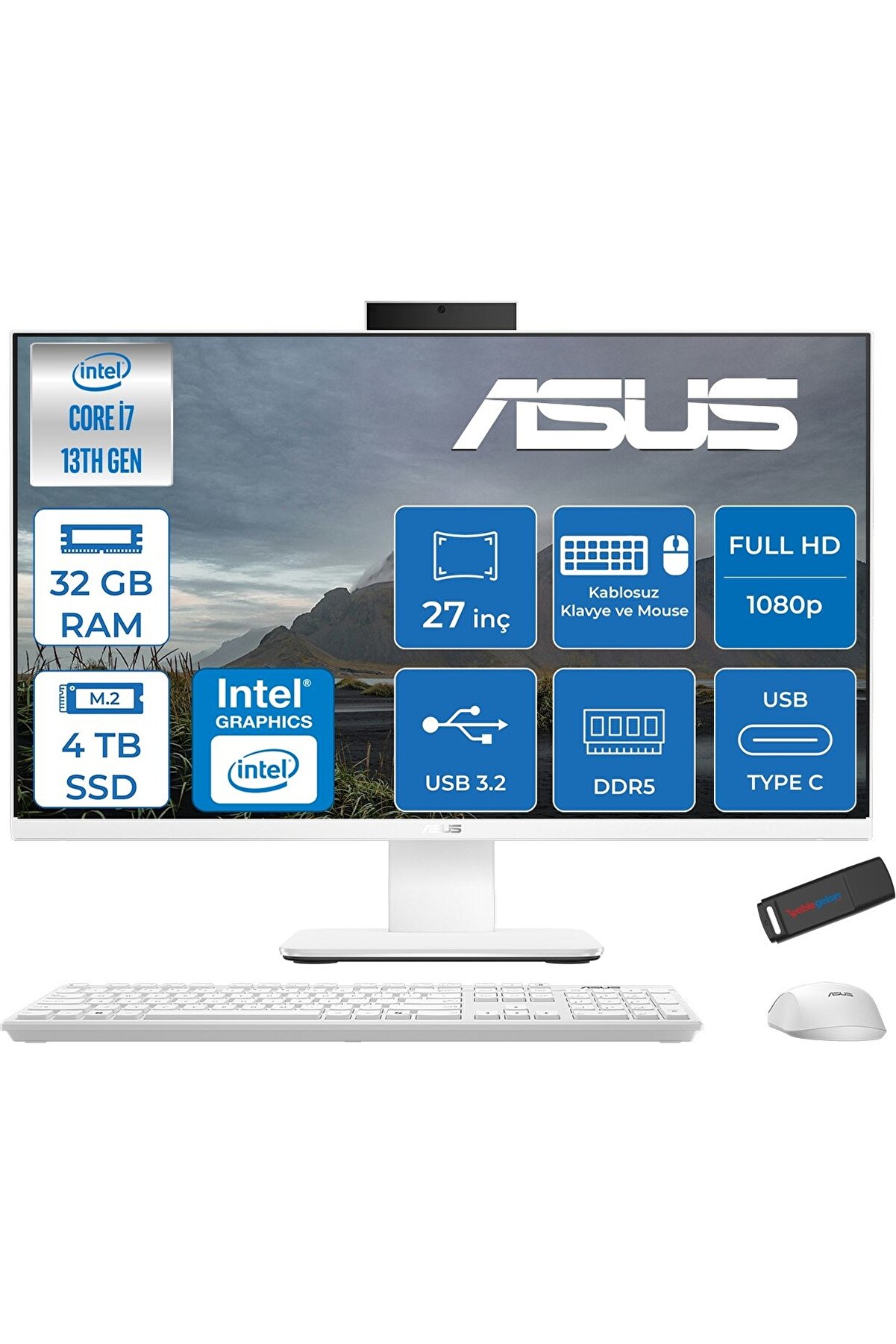 V470VAK I7-13620H 32GB Ddr5 4tb SSD 27'' Fhd 100Hz 300NITS Freedos Beyaz ABI716512W0DF15 90ZETTAUSB