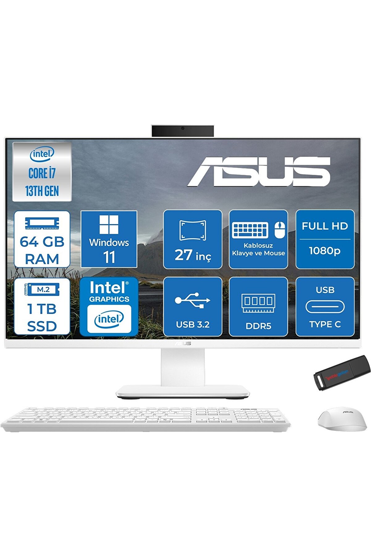 V470VAK I7-13620H 64GB Ddr5 1tb SSD 27'' Fhd 100Hz 300NITS W11PRO Beyaz ABI716512W0DP28 47ZETTAUSB