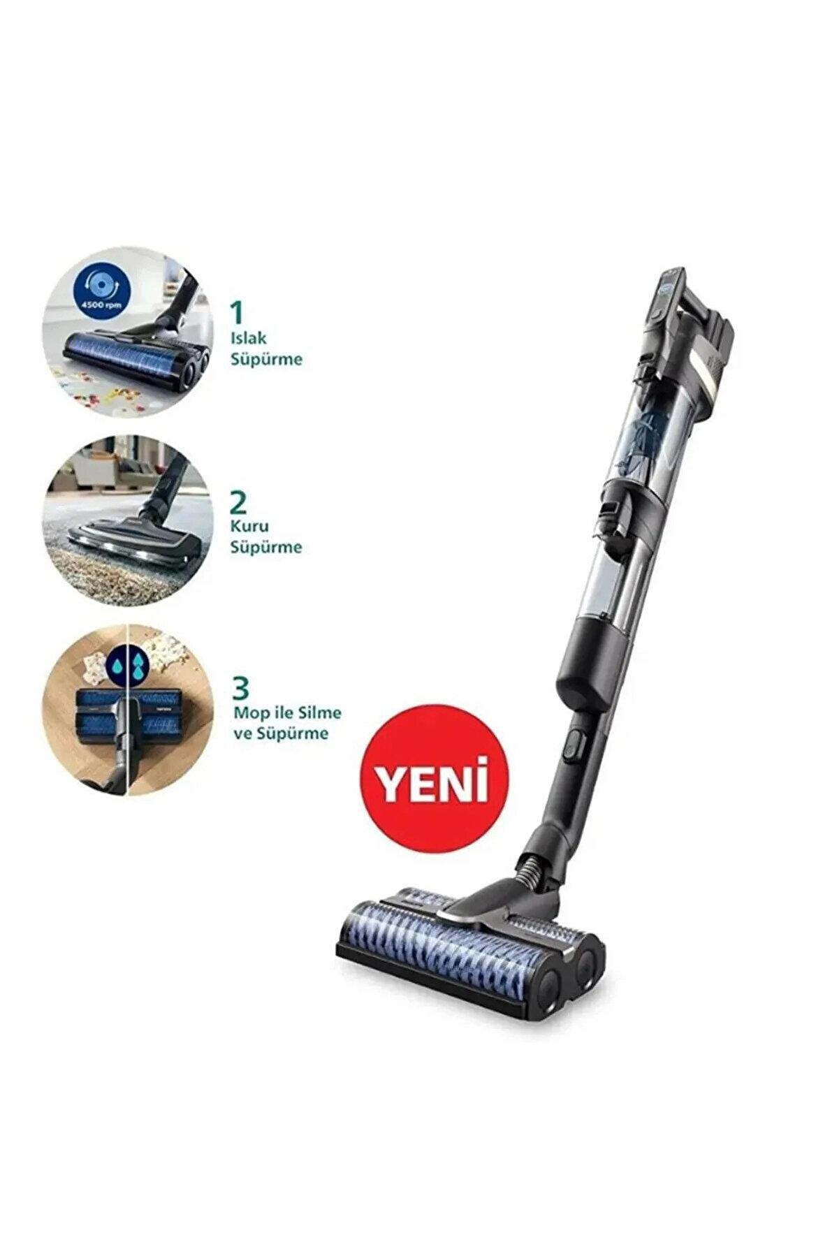 Islak_206kuru Istasyonlu Aqua Trio Hibrit Güç Premium Kablosuz Şarjlı Dikey Süpürge 3 In 1