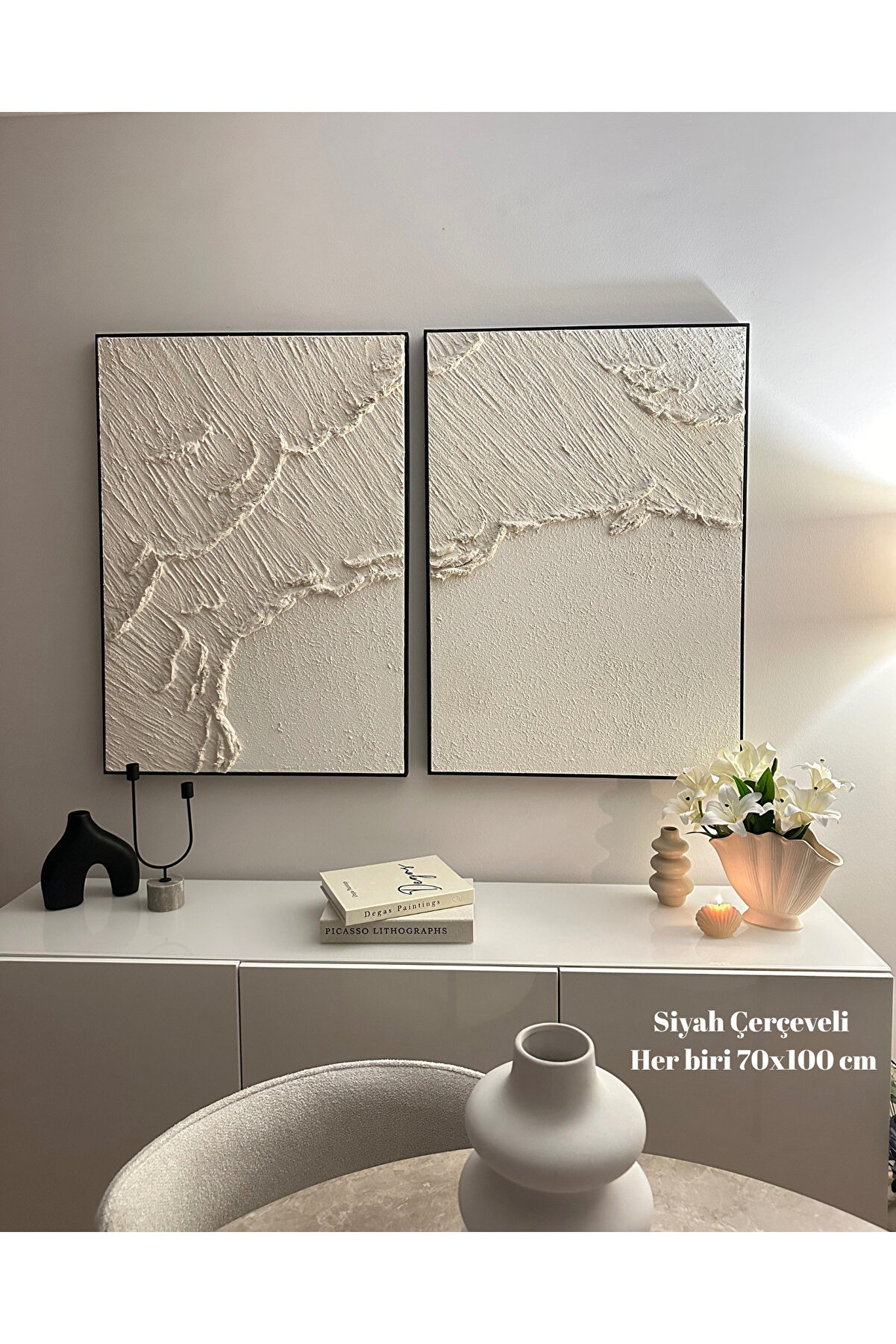 VENGA CONCEPT Dokulu 3 Boyutlu Alçı Tablo - Minimalist İskandinav Doku Sanat