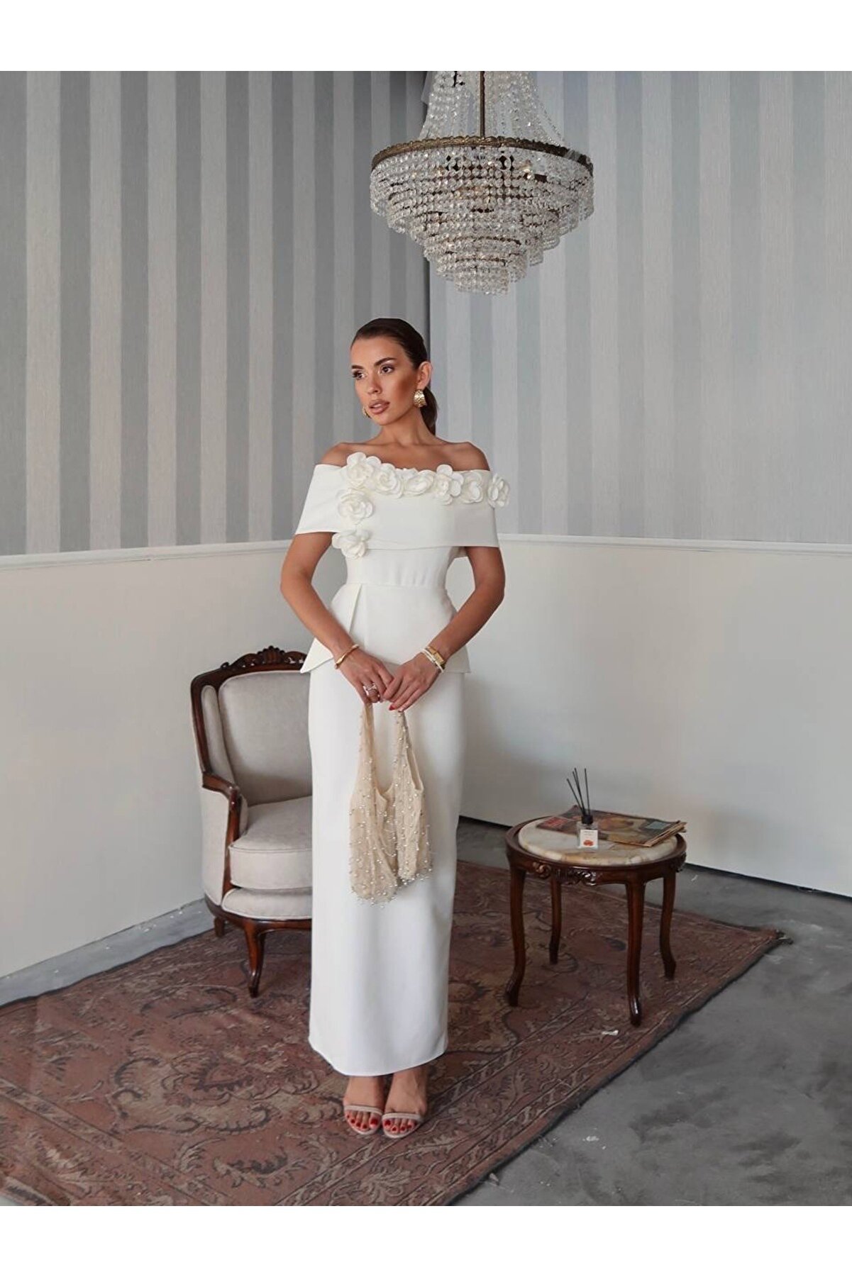 EtikaOnline Rina Tasarım Çiçek Detay Uzun Gece Elbisesi | Abiye Elbise