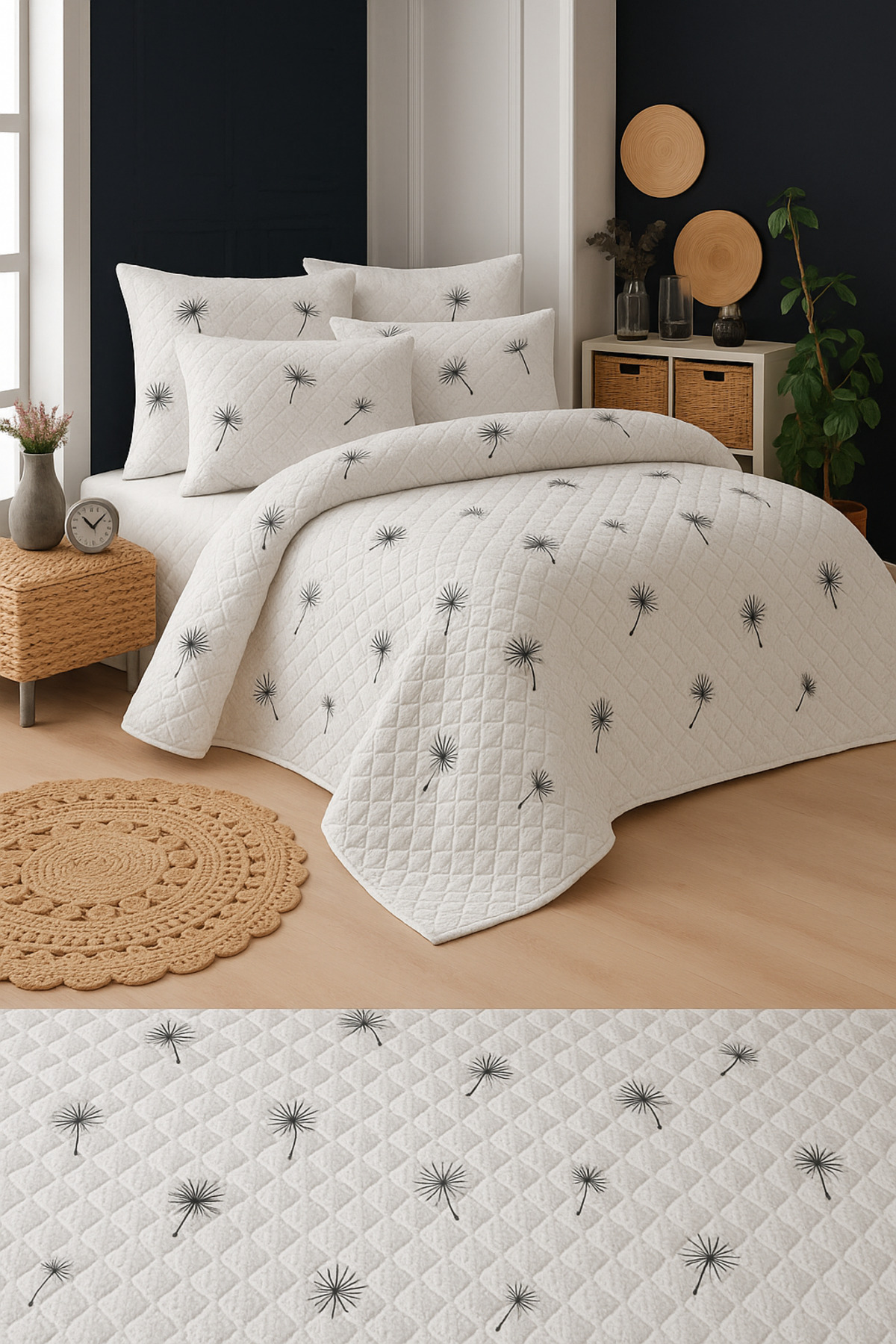 Mislina Home İbiza Çift Kişilik Kapitone Dolgulu Pike 4 Mevsim Baklava Dsn |Yastık Kılıfı Hediye| 200x230cm